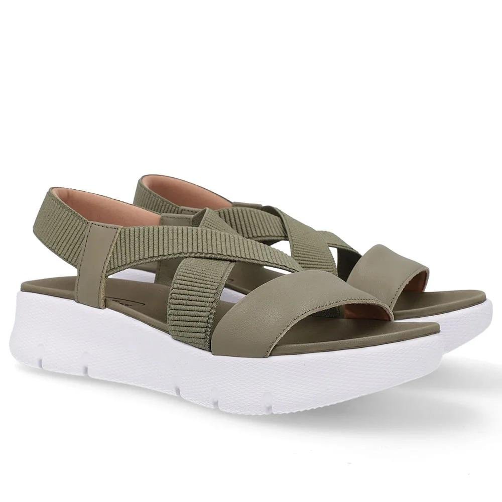 SANDÁLIA PAPETE COURO FEMININA USAFLEX AO03005 Verde Militar/Branco 2