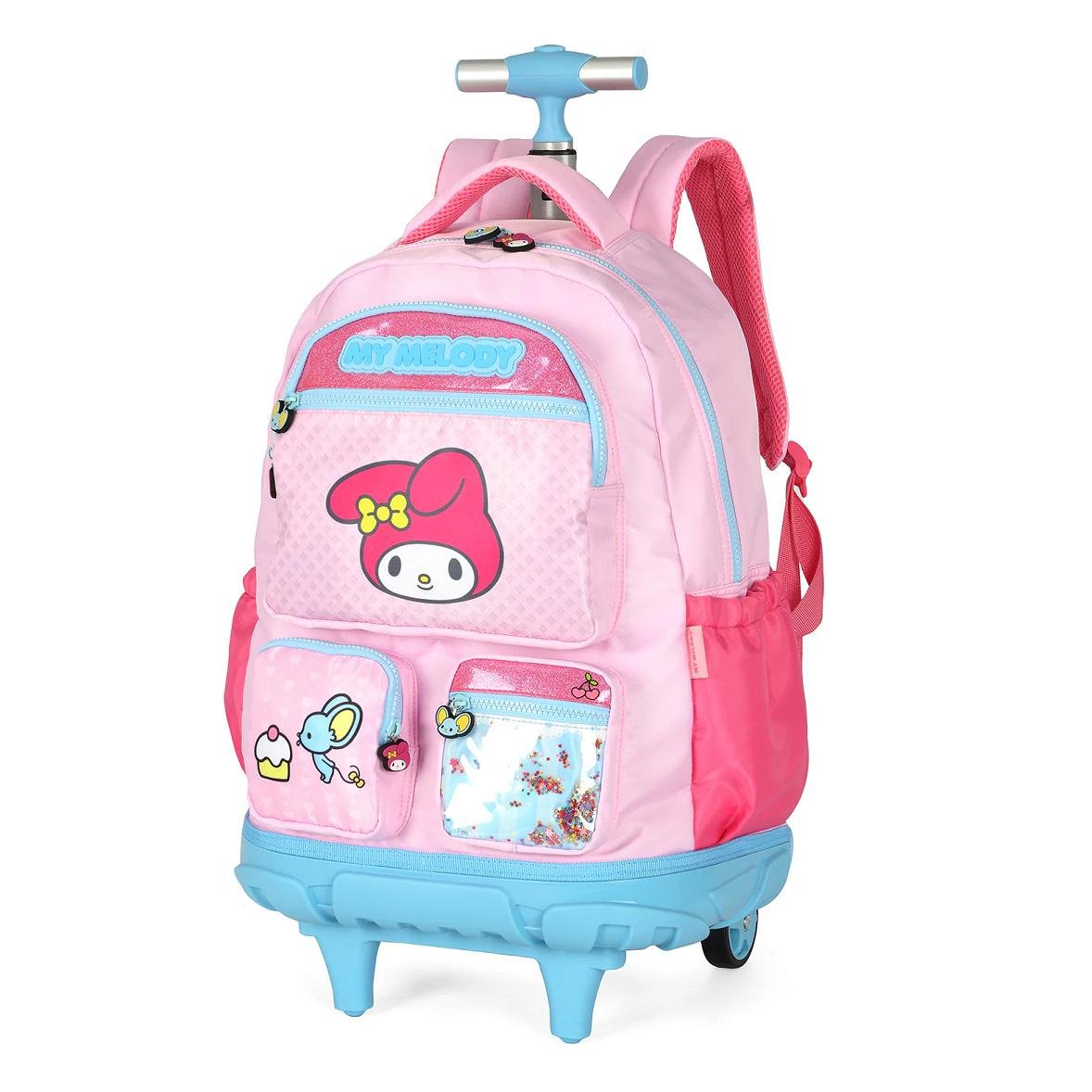 MOCHILA INFANTIL LUXCEL AMIGOS DA KELLO KITY COM RODAS MC49694SR Rosa 2