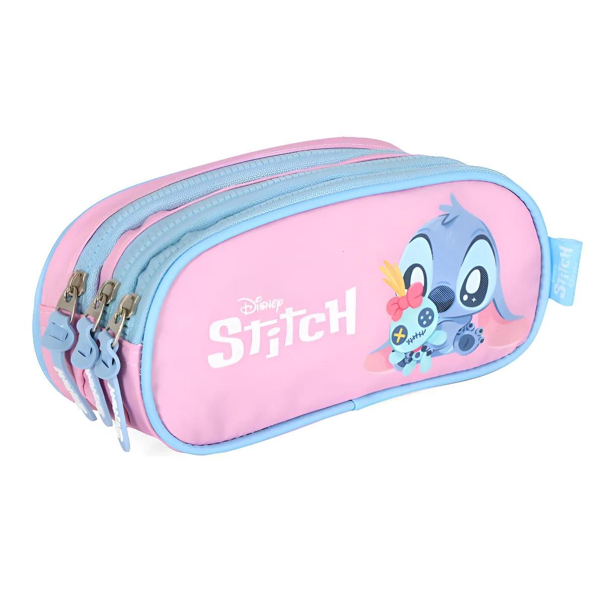 ESTOJO LUXCEL ZIPER TRIPLO INFANTIL STITCH ET50045SC Rosa 3