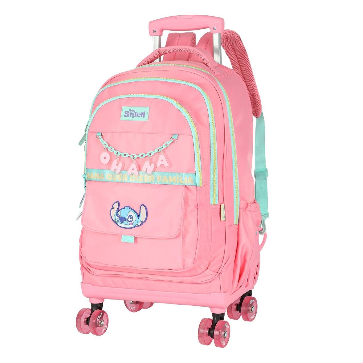 MOCHILA LUXCEL INFANTIL STITCH OHANA COM RODAS MC50082SC Salmão 2