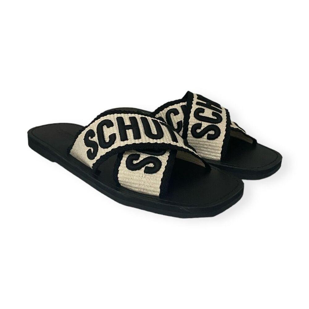 CHINELO SLIDE FEMININO SCHUTZ TIRAS CRUZADAS S208890116 Cru/Preto 2