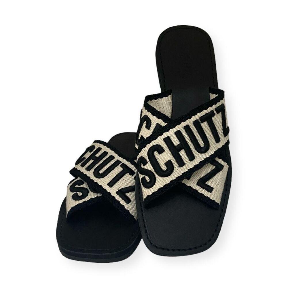 CHINELO SLIDE FEMININO SCHUTZ TIRAS CRUZADAS S208890116 Cru/Preto 3