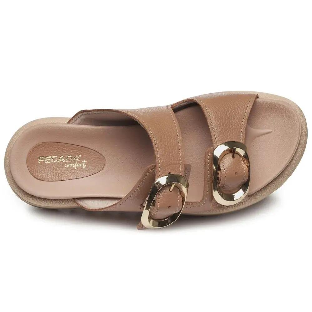 CHINELO SLIDE COURO FEMININO PEGADA 234405 Caramelo 4