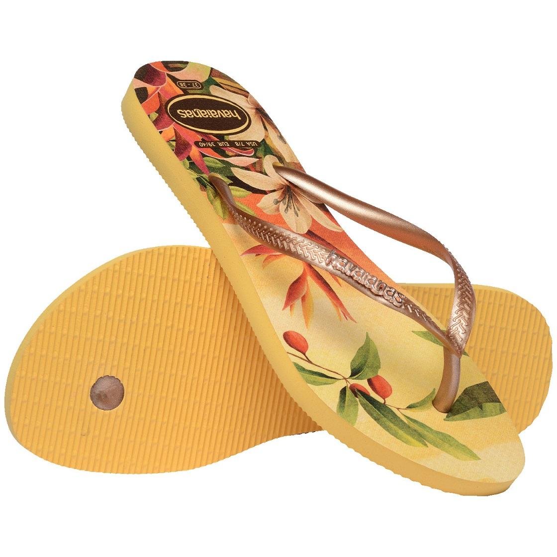 CHINELO HAVAIANAS FEMININO SLIM TROPICAL 4122111 Amarelo/Verde 4