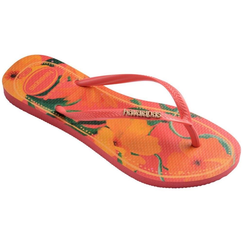 CHINELO HAVAIANAS FEMININO SLIM TROPICAL 4122111 Coral/Verde 2