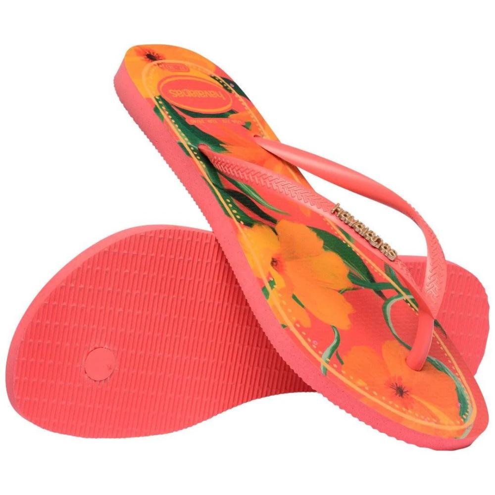 CHINELO HAVAIANAS FEMININO SLIM TROPICAL 4122111 Coral/Verde 4