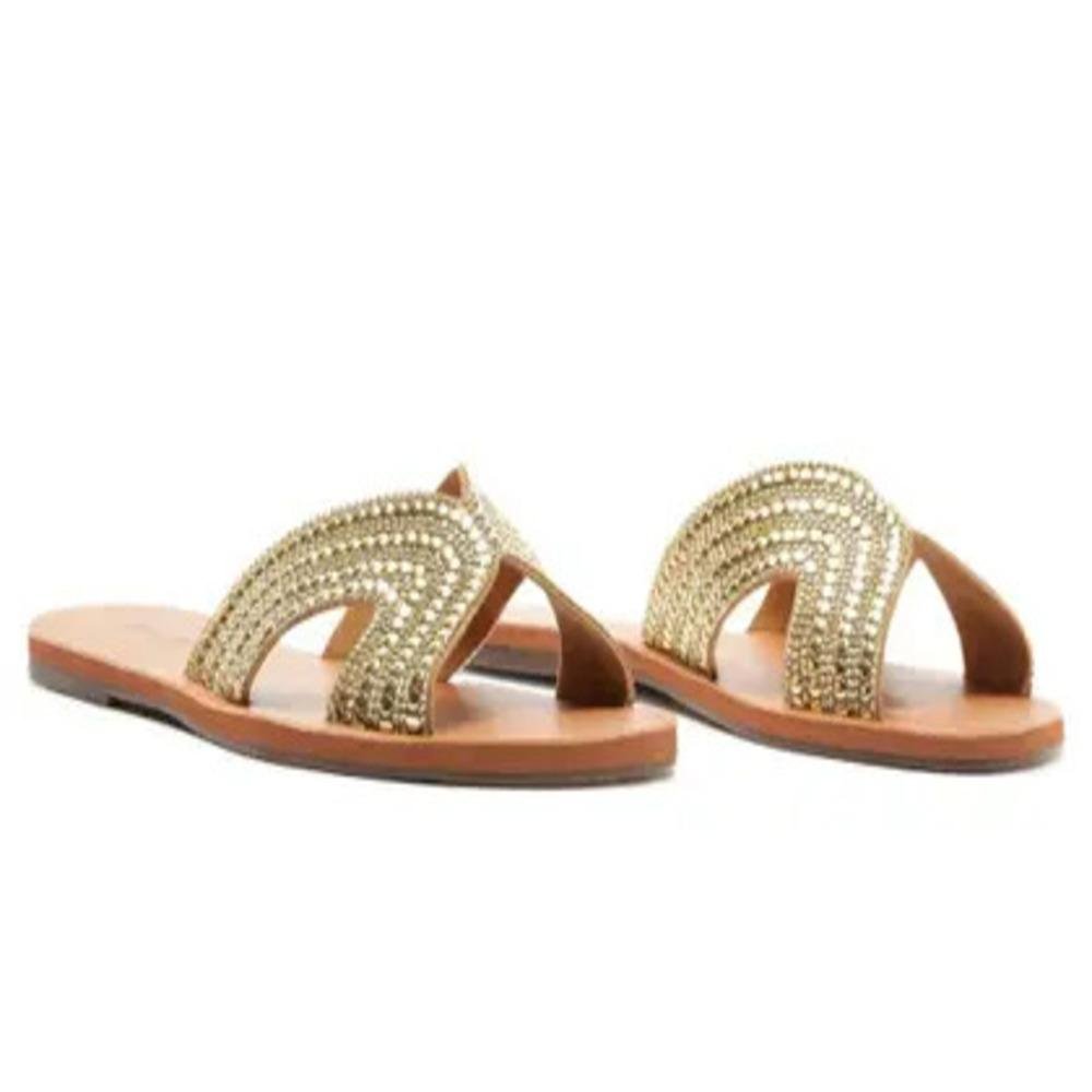 CHINELO ANACAPRI SLIDE STRASS FEMININO C300140382 Dourado 2