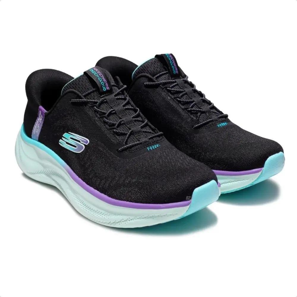 TÊNIS FEMININO SKECHERS SKECH CLOUD PERFECTLY PLUSH 150560 Preto/Roxo/Verde Água 3