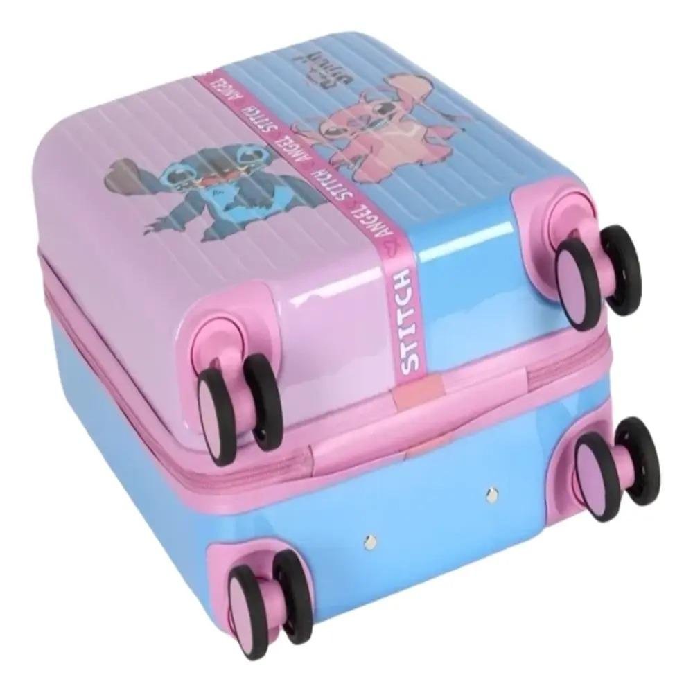 MALA DE BORDO STITCH E ANGEL LUXCEL INFANTIL FEMININA COM RODAS MF10534SC Rosa/Azul 3