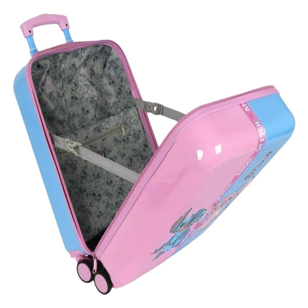 MALA DE BORDO STITCH E ANGEL LUXCEL INFANTIL FEMININA COM RODAS MF10534SC Rosa/Azul 4