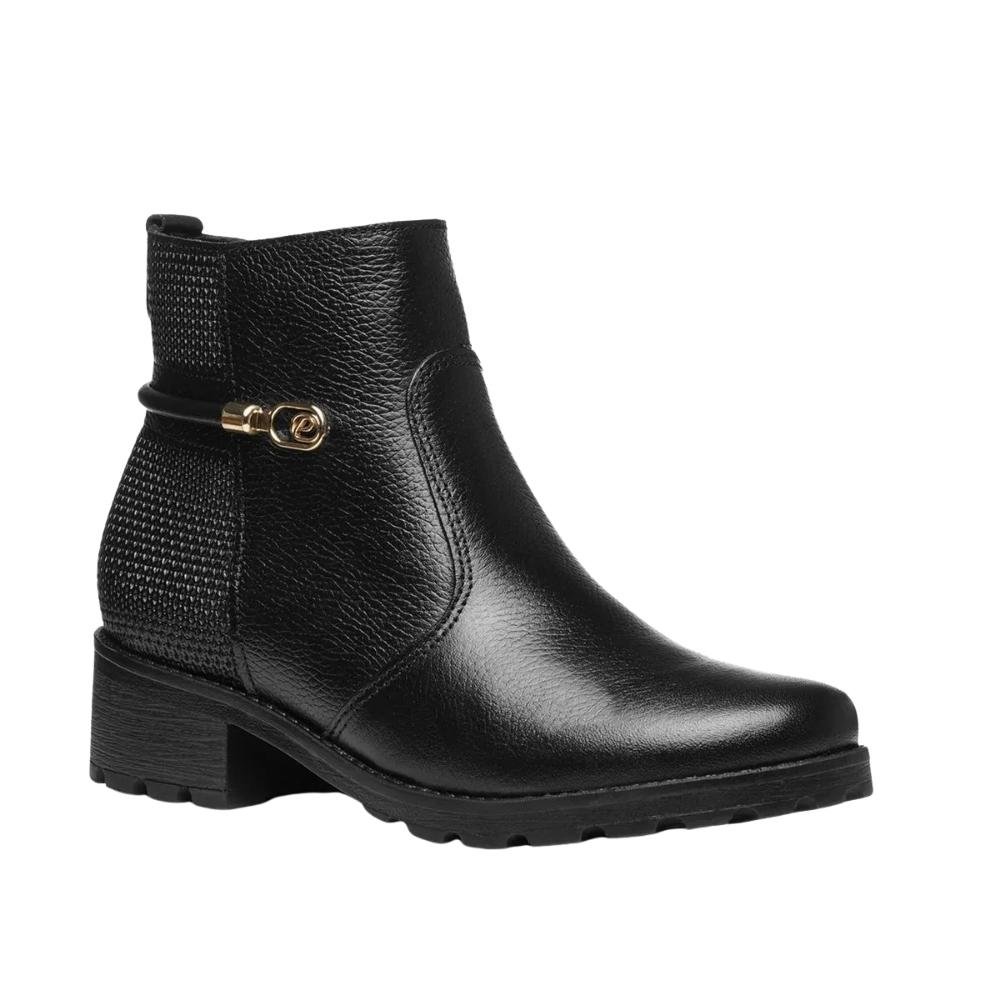 BOTA PEGADA CANO CURTO COURO FEMININO 281421 Preto 2