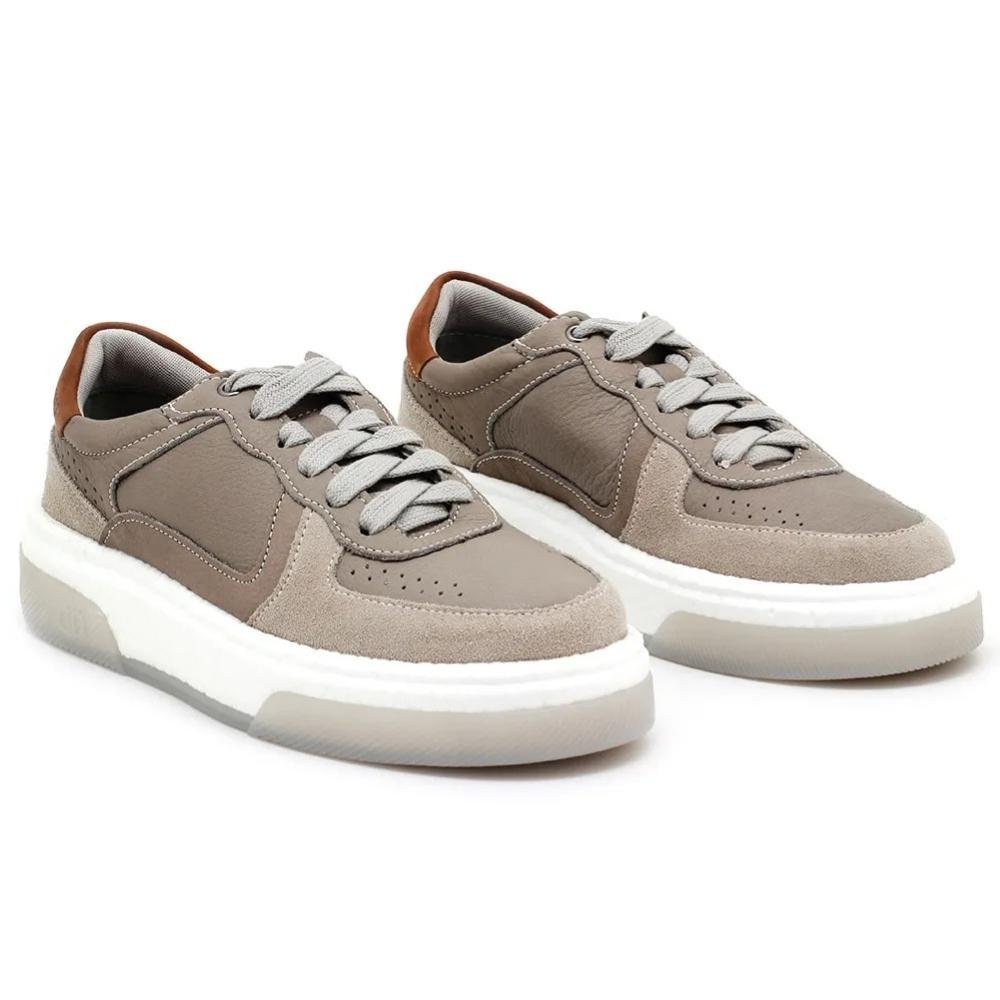 SAPATÊNIS DEMOCRATA CASUAL COURO MASCULINO BEAT PULSE 623101 Cinza 2