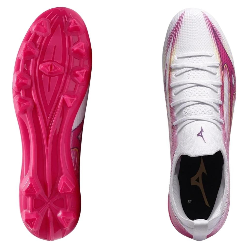 CHUTEIRA MIZUNO CAMPO ALPHA CLUB MD MASCULINO 107161161 Branco/Rosa 5