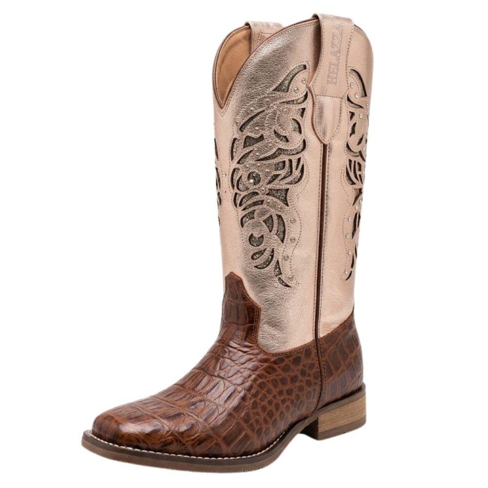 BOTA HELAZZA MONTARIA COURO FEMININA JACARÉ 62326