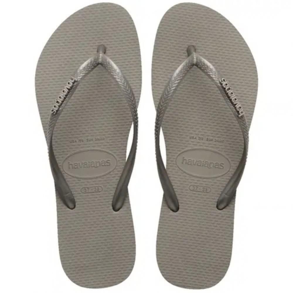 CHINELO HAVAIANAS SLIM LOGO METALLIC FEMININO 4119875 Cinza 2