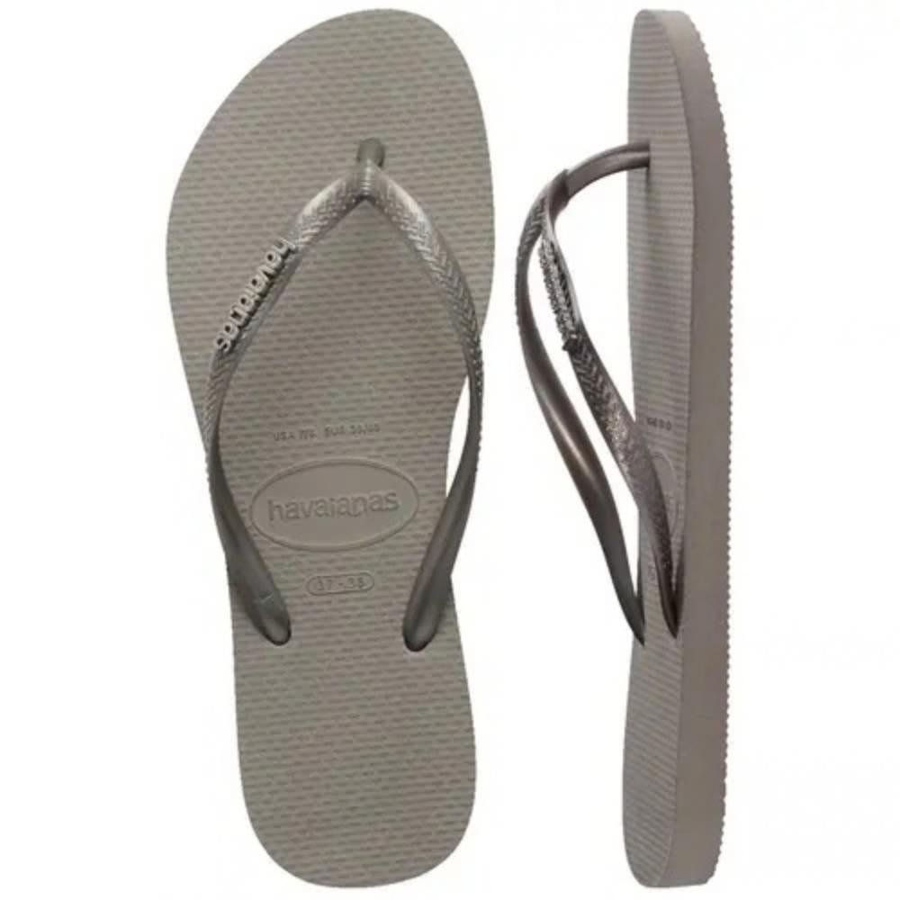CHINELO HAVAIANAS SLIM LOGO METALLIC FEMININO 4119875 Cinza 3