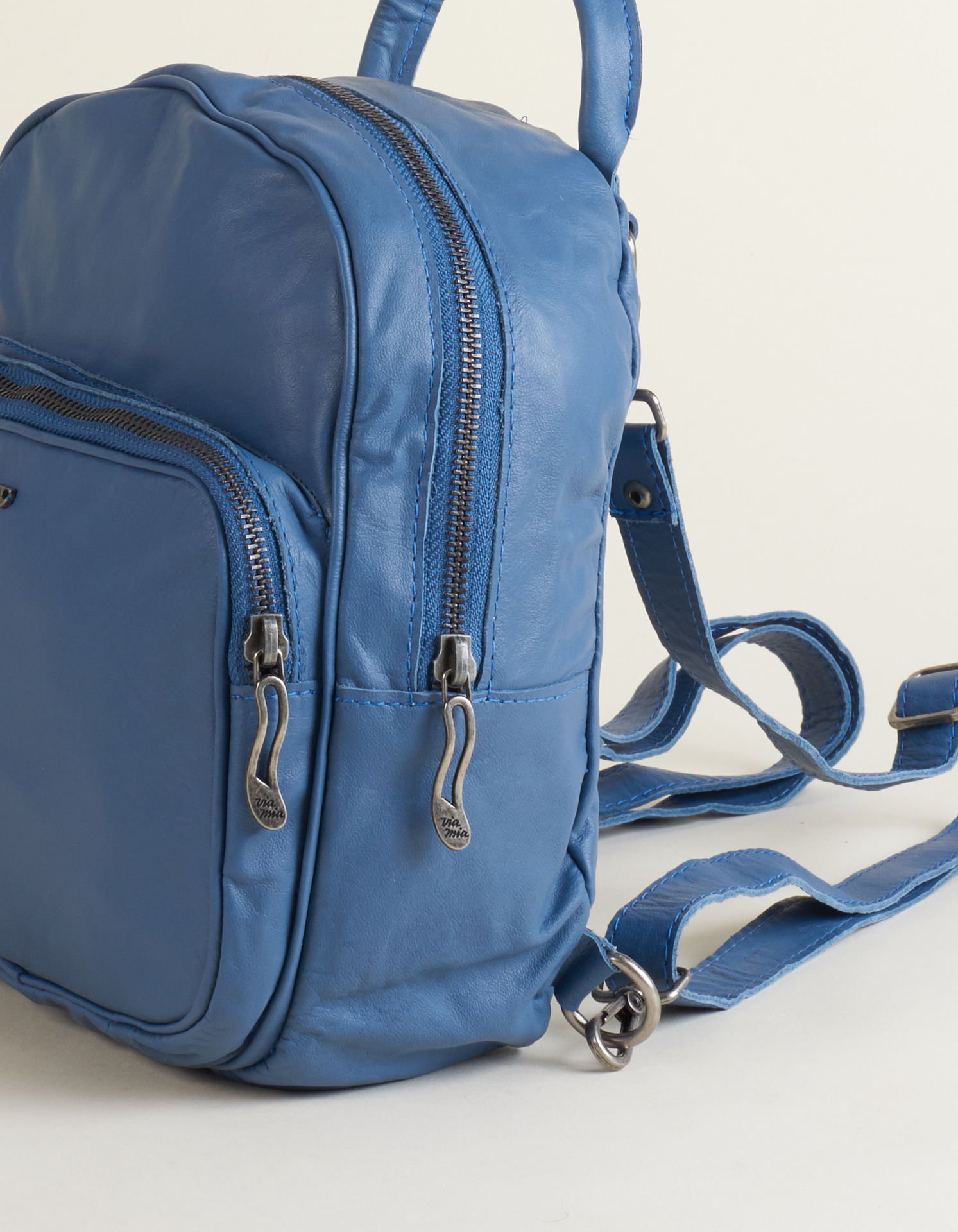 Mochila Pequena Couro - Jeans Azul 3