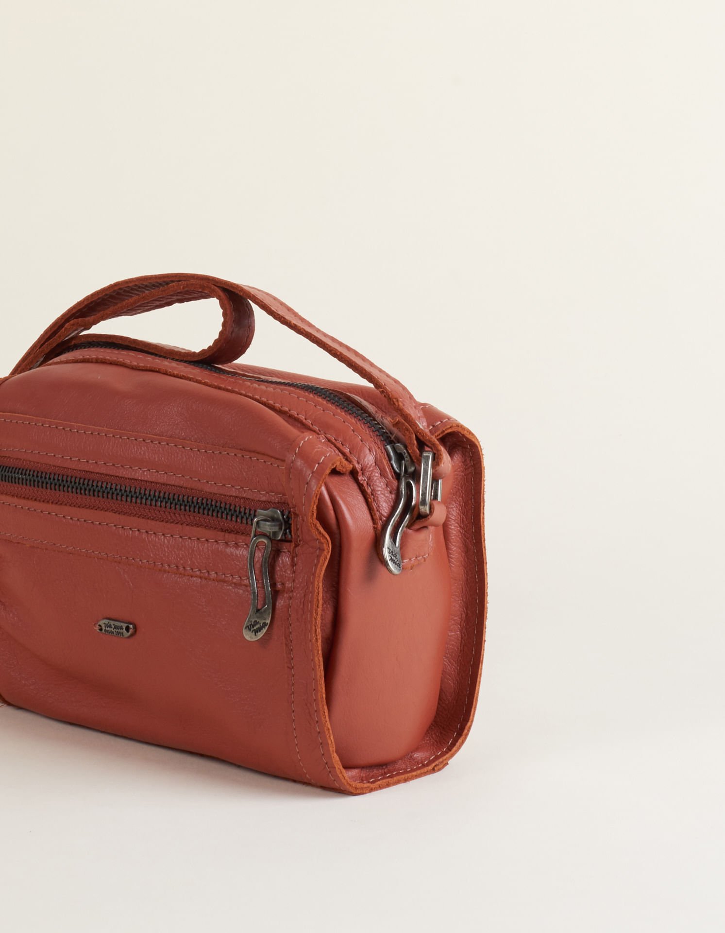 Bolsa Pequena Couro Zíper - Camel Marrom 2