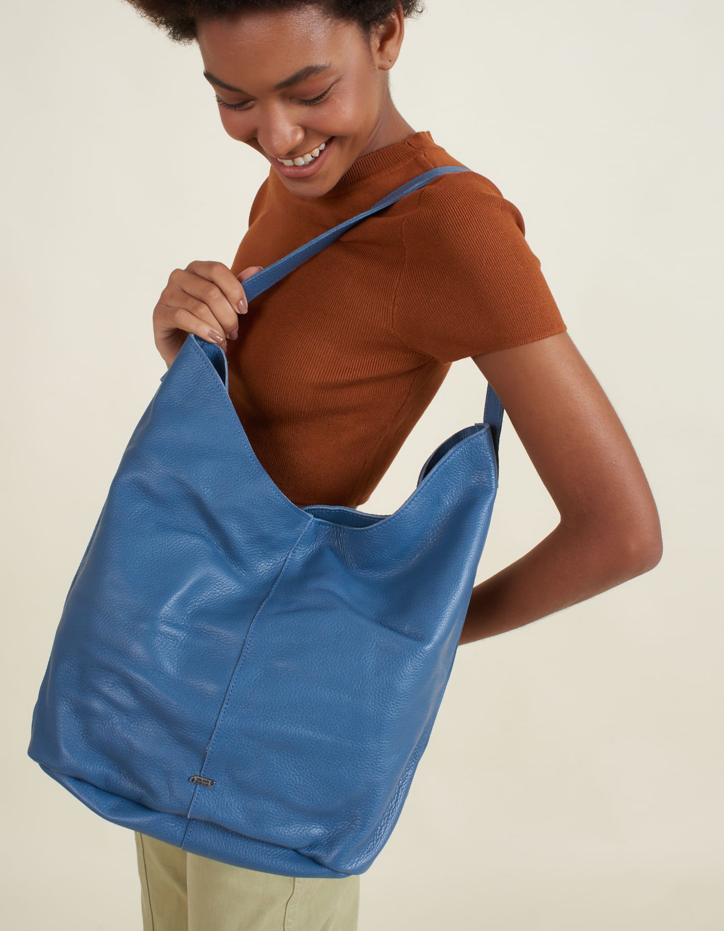 Bolsa Grande Couro Via Mia - Jeans Azul 4