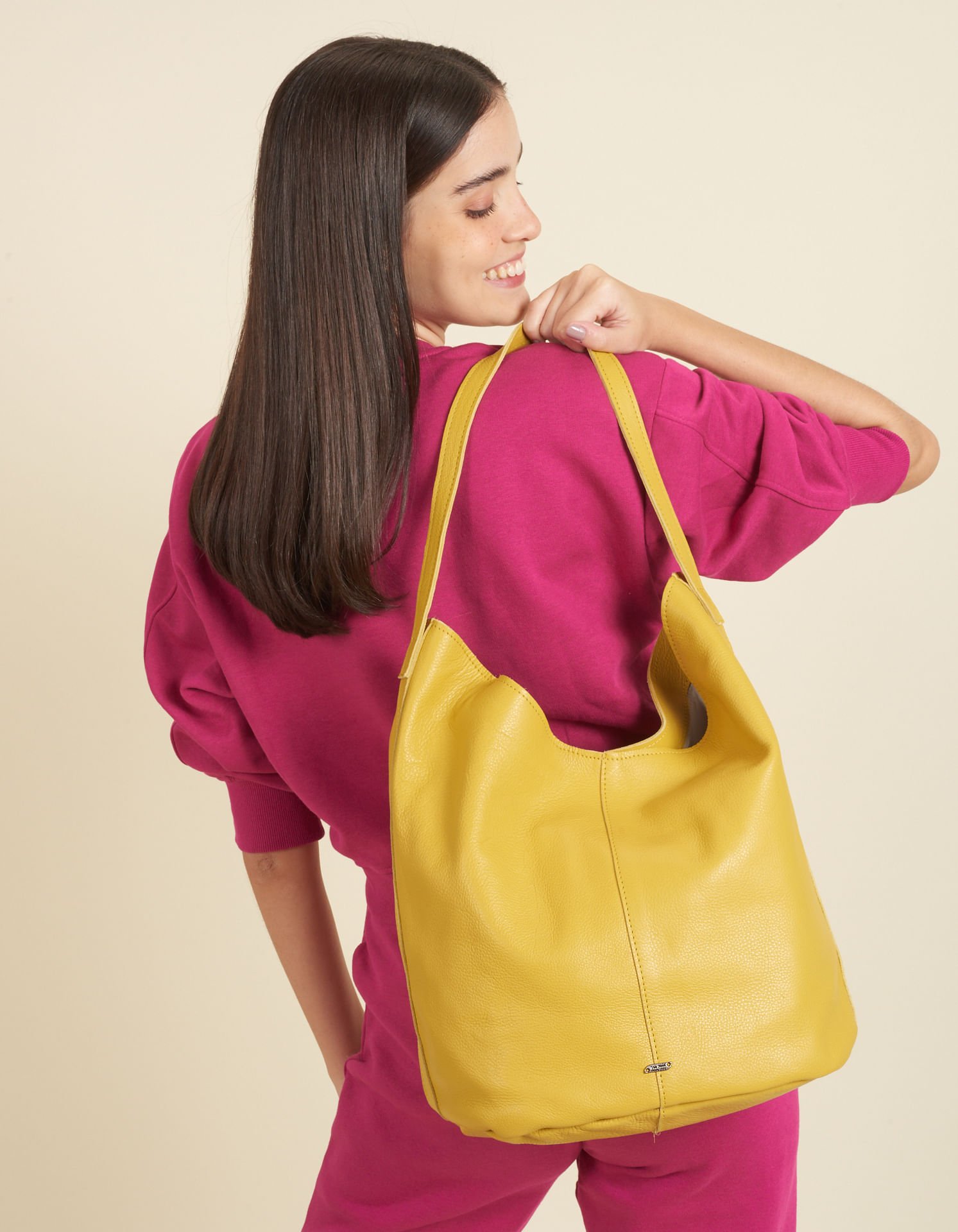 Bolsa Grande Couro Via Mia - Mostarda Amarelo 1