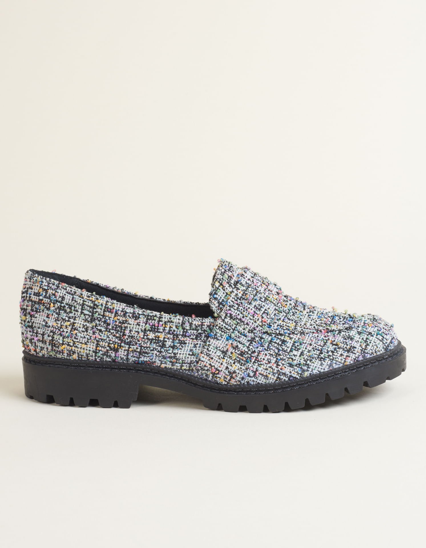 Mocassim Tecido Texturizado Tweed - Unica Azul 2