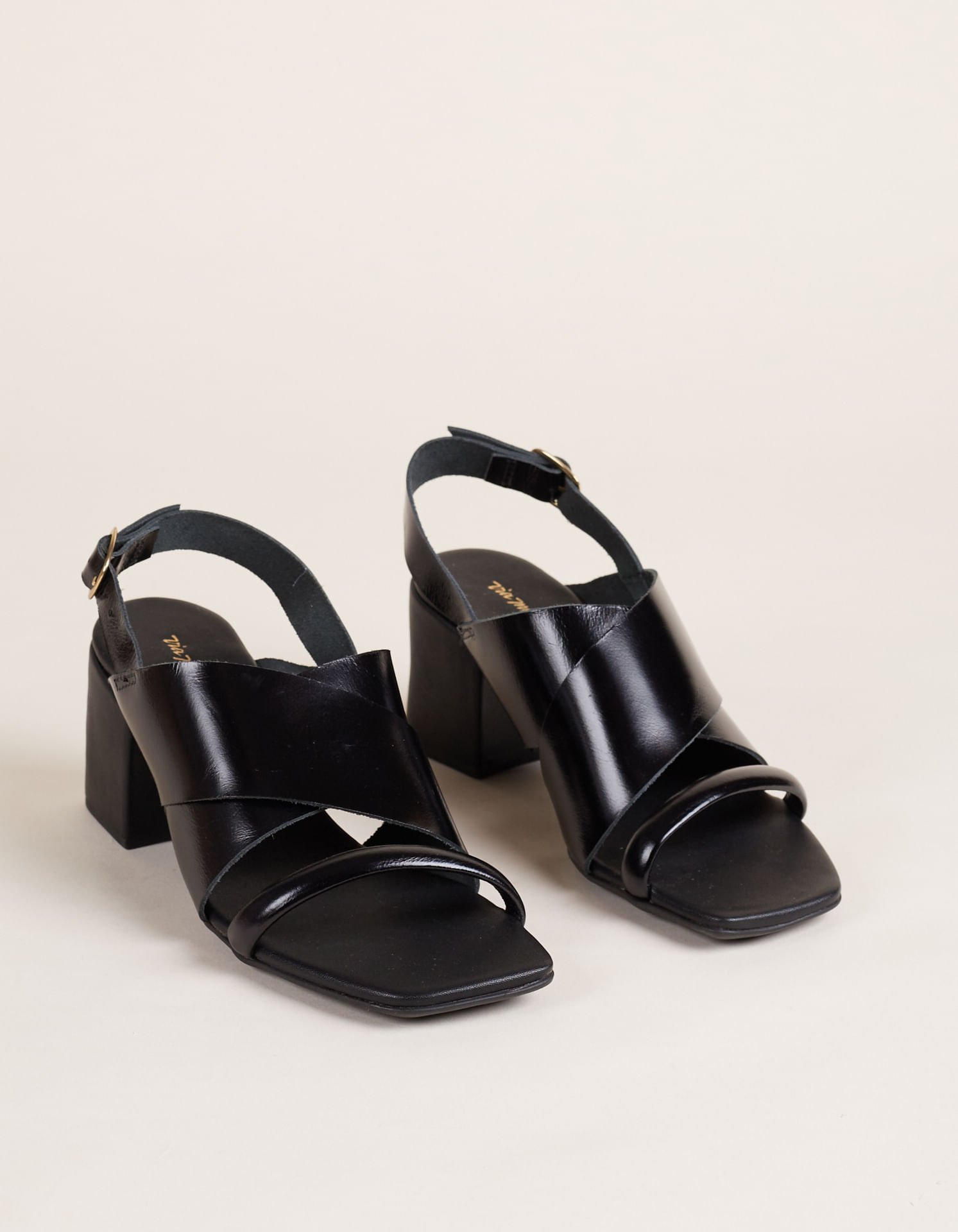 Sandália de Salto Média Couro Vidral - Preto Preto 1