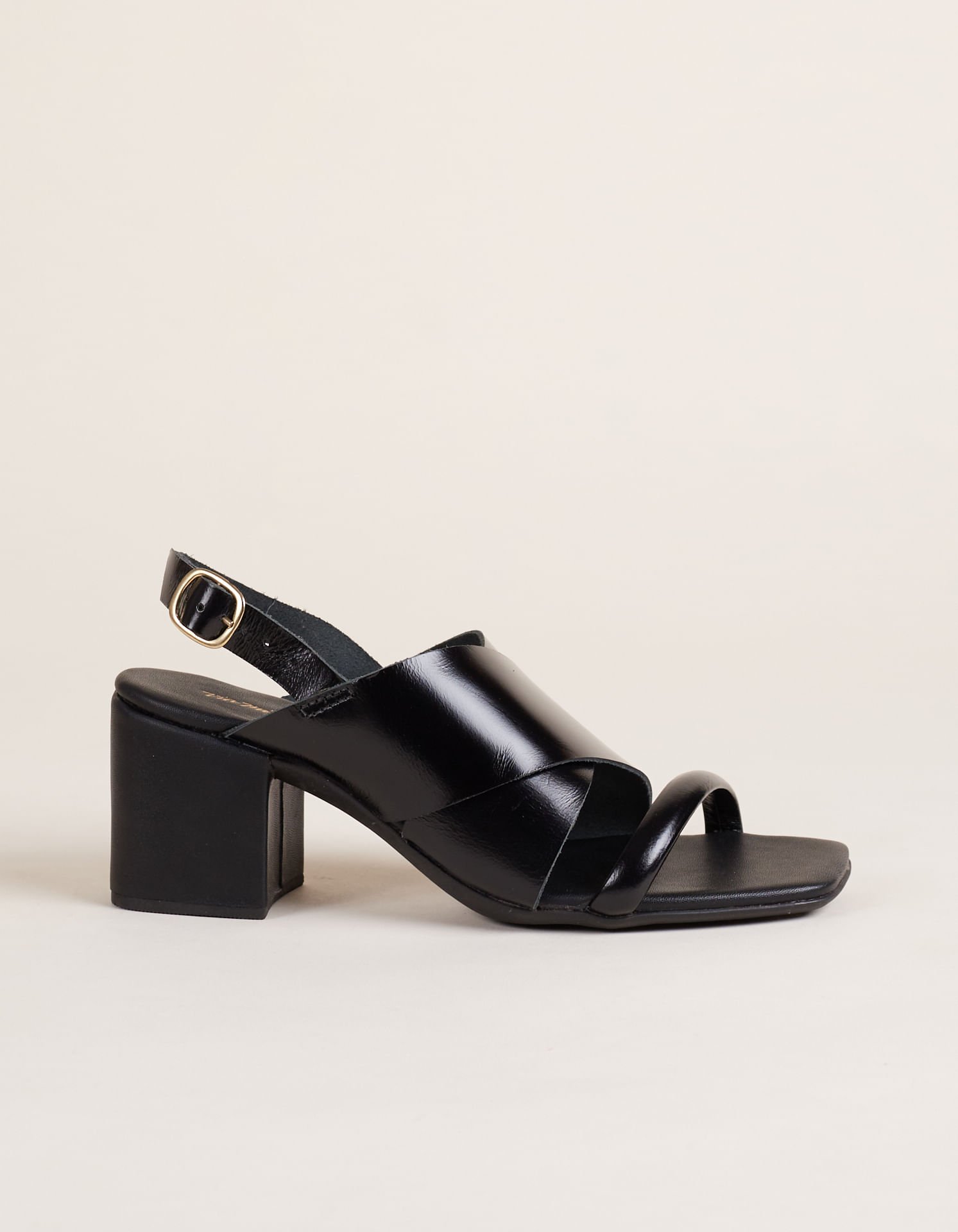 Sandália de Salto Média Couro Vidral - Preto Preto 2