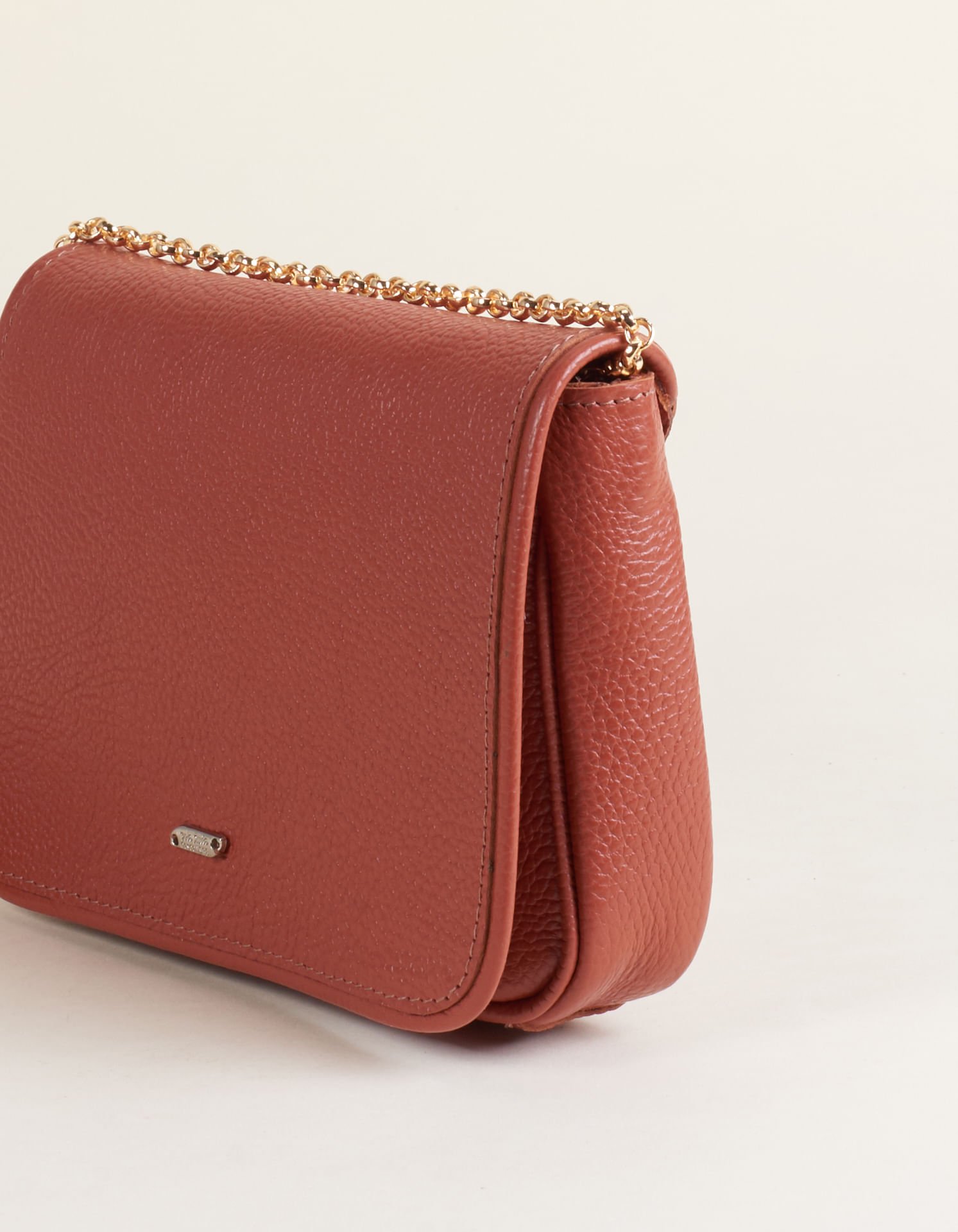 Bolsa Pequena Couro Alça Corrente - Camel Marrom 3