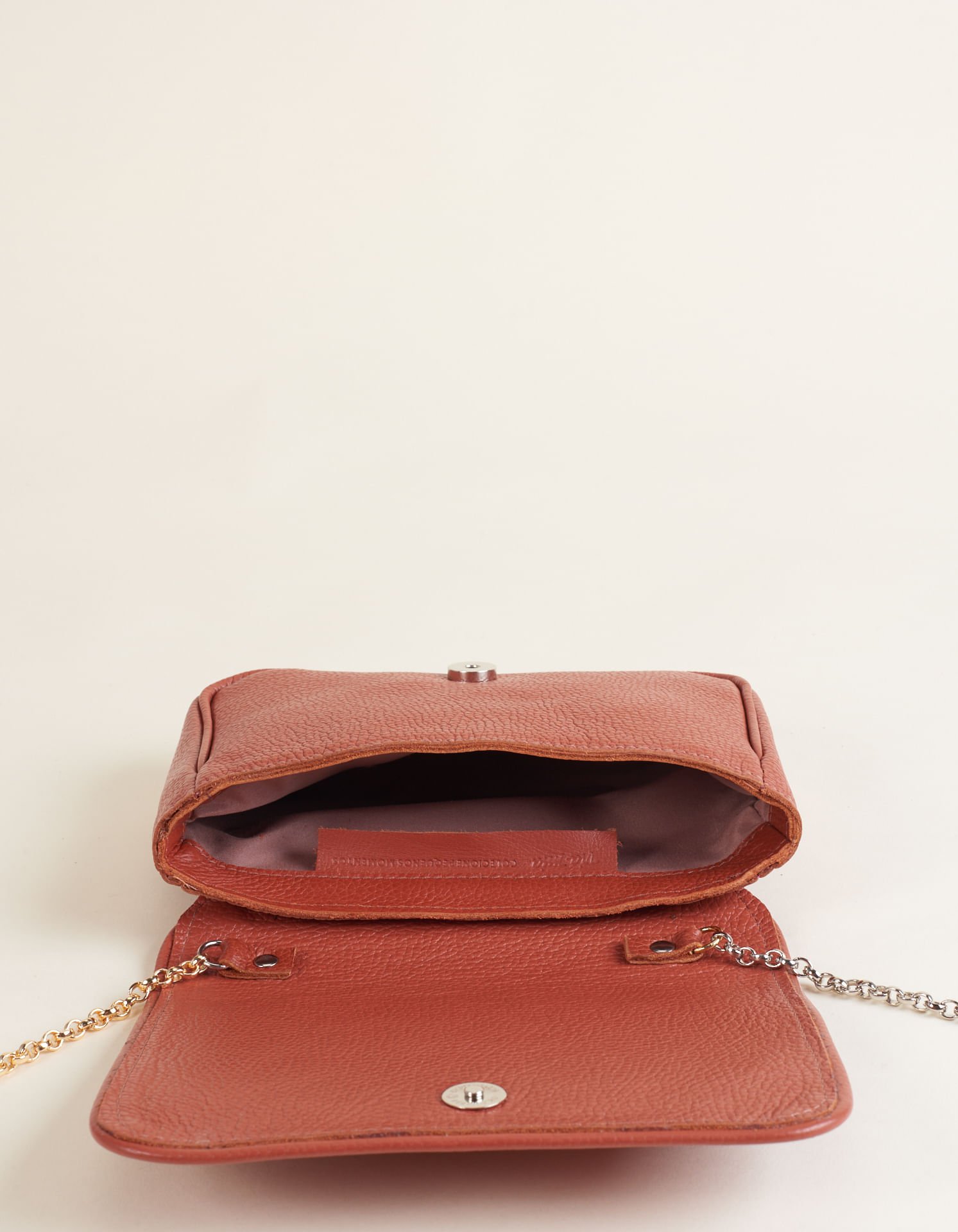 Bolsa Pequena Couro Alça Corrente - Camel Marrom 4