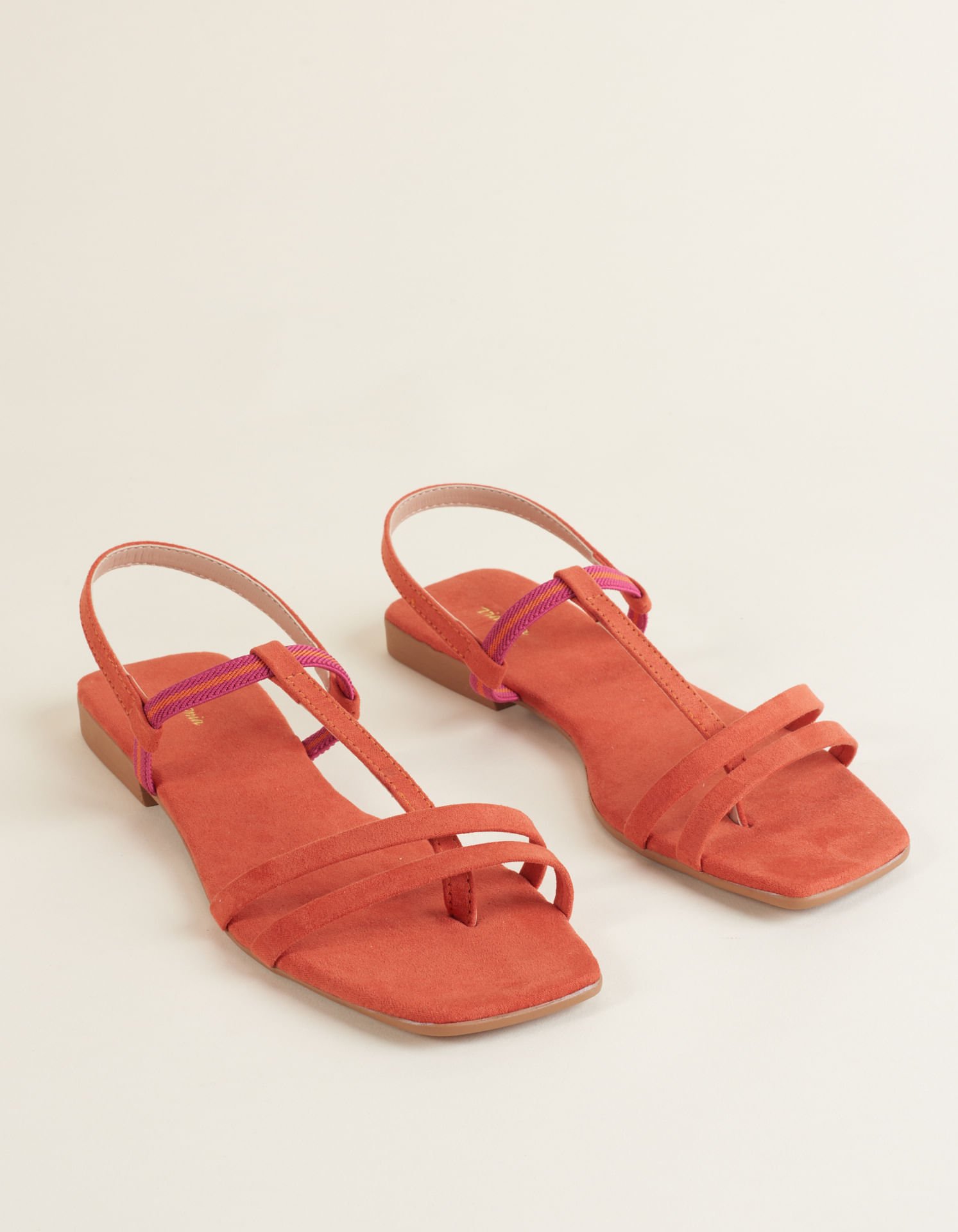 Rasteira Suede Tiras detalhe Bicolor - Telha Laranja 1