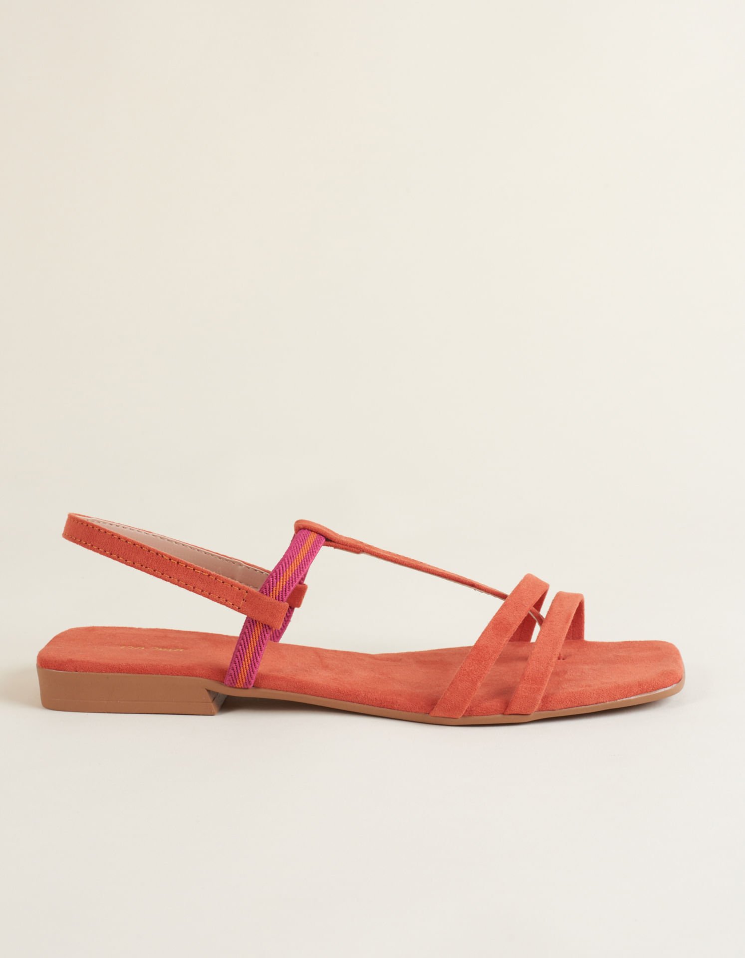 Rasteira Suede Tiras detalhe Bicolor - Telha Laranja 2