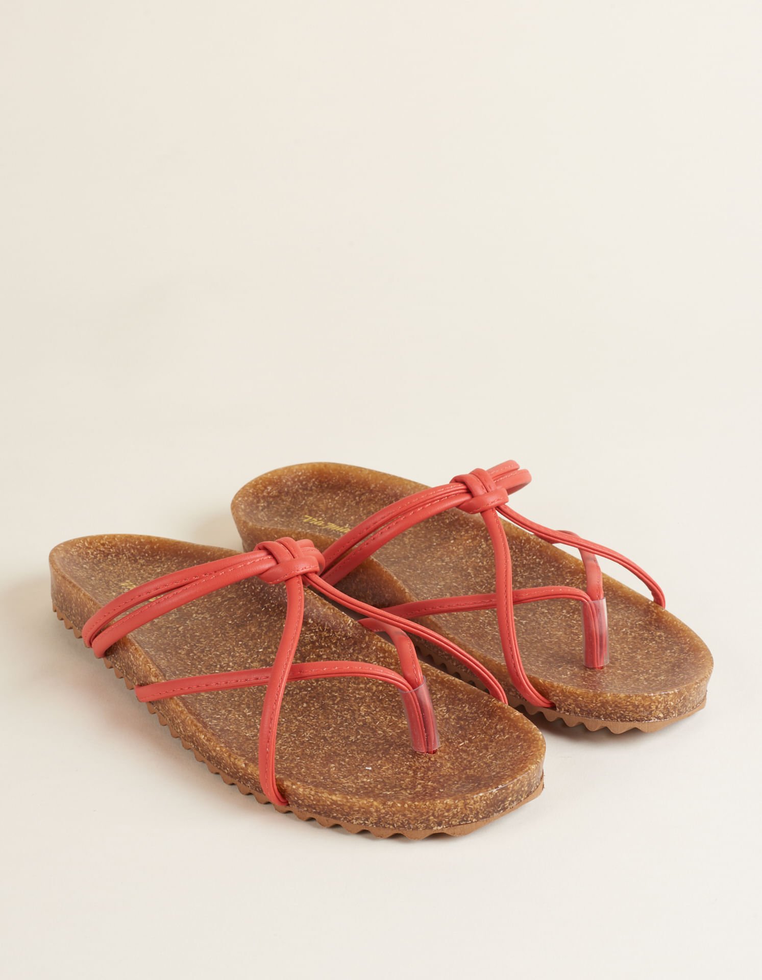 Rasteira Soft Tiras Finas Cortiça - Telha Laranja 1