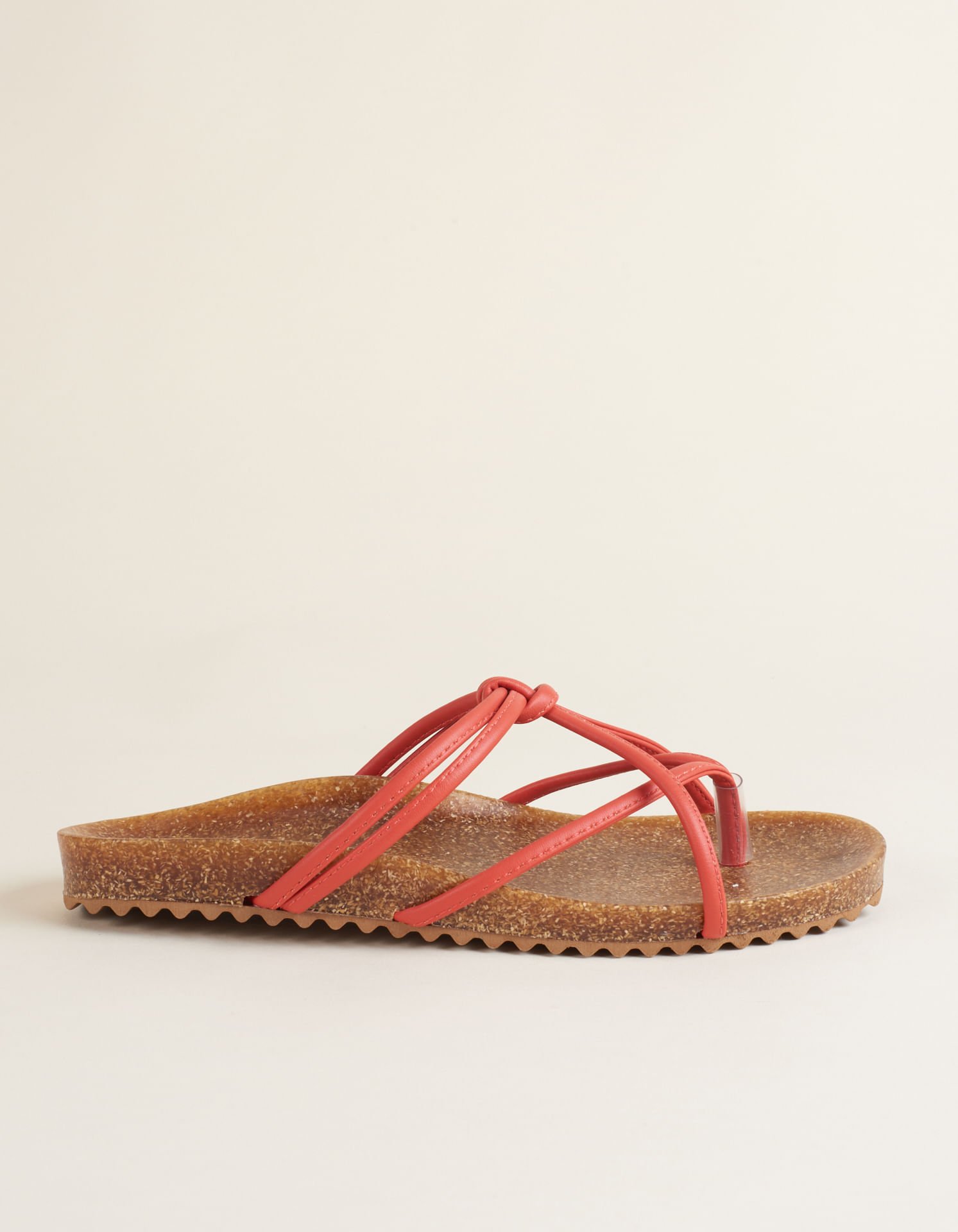 Rasteira Soft Tiras Finas Cortiça - Telha Laranja 2