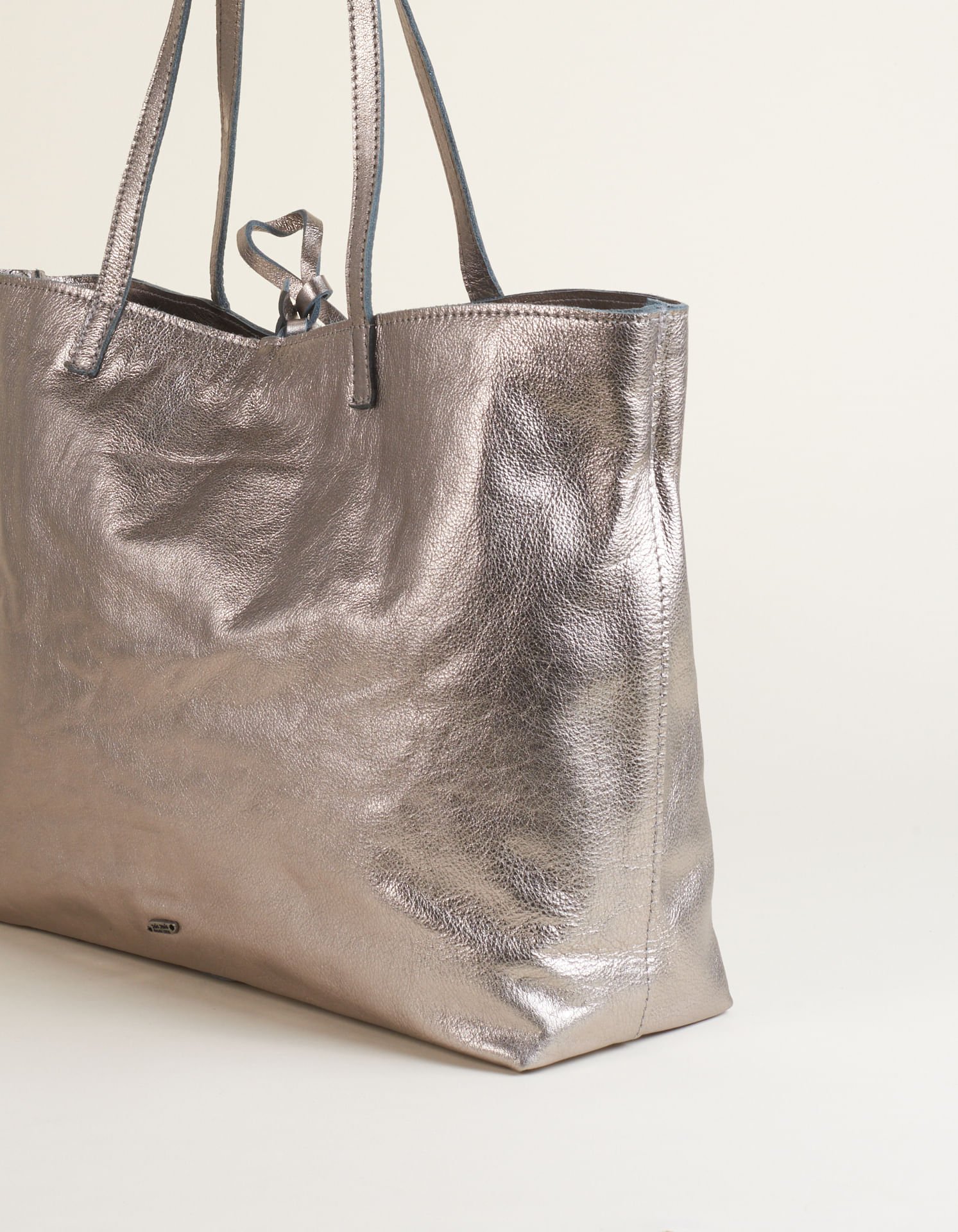 Bolsa Grande Couro Retangular - Prata Velho Prata 3