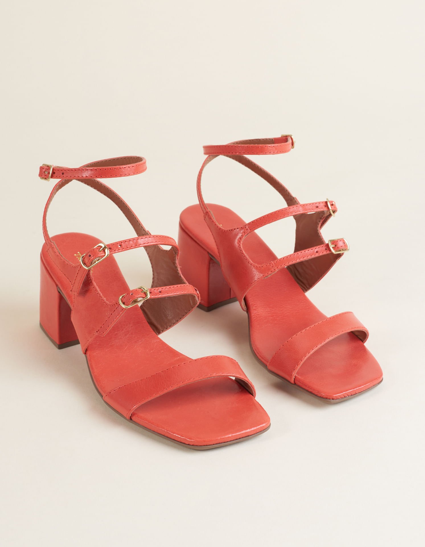 Sandália Média Soft Tiras Com Fivelas - Telha Laranja 2