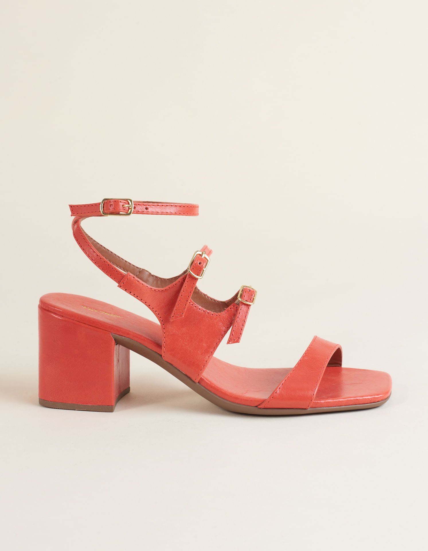 Sandália Média Soft Tiras Com Fivelas - Telha Laranja 3