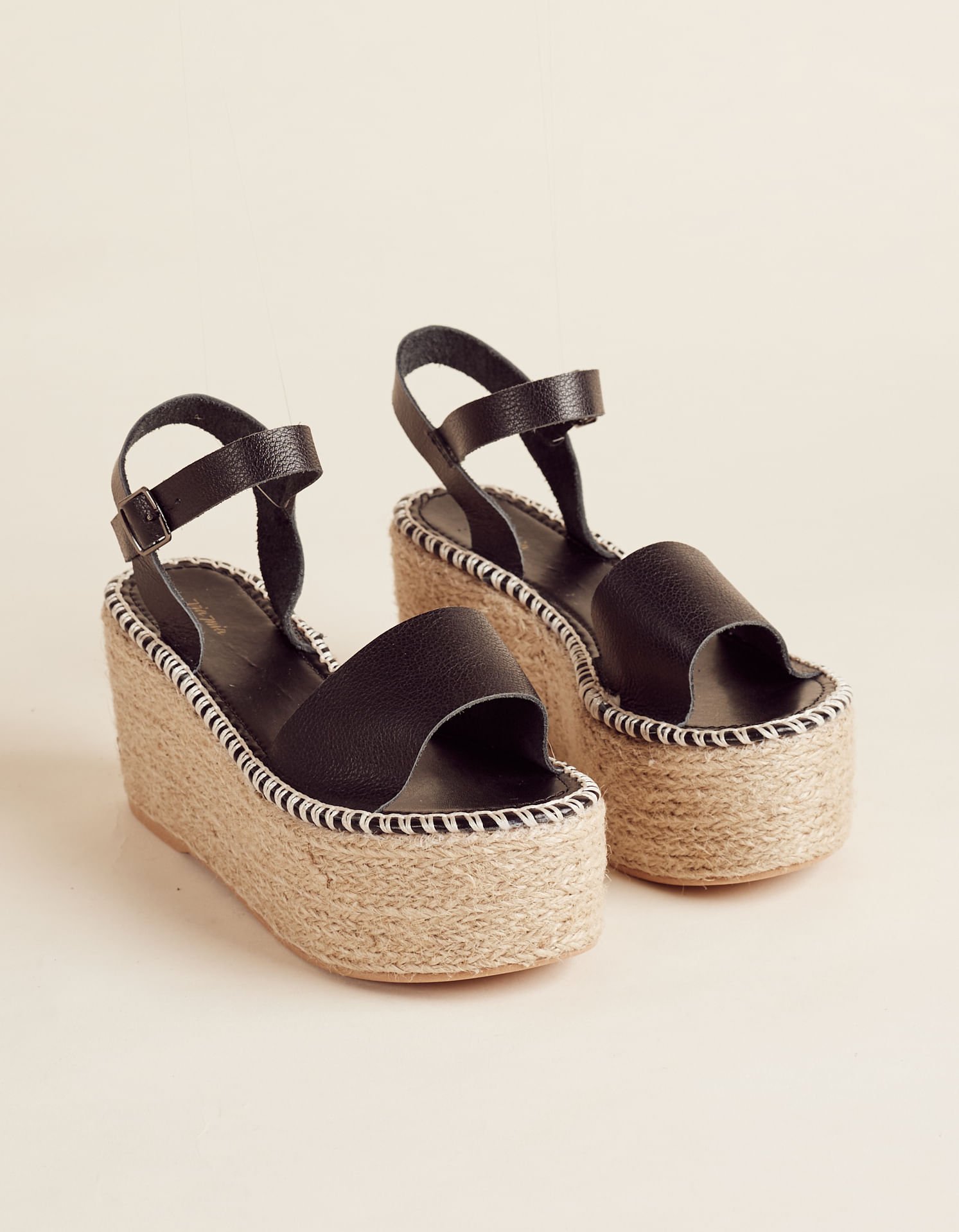 Plataforma Tira Couro Encerado - Preto Preto 2