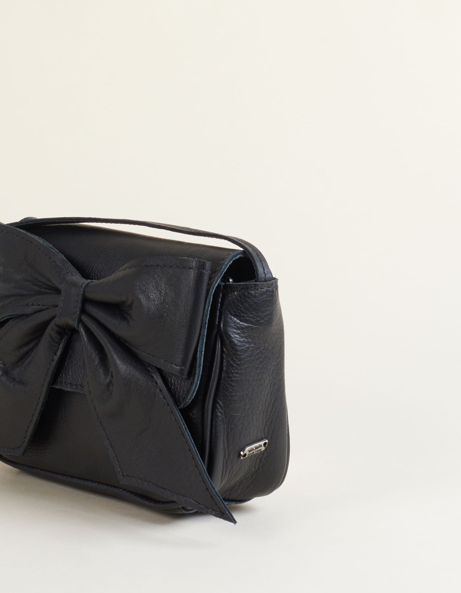 Bolsa Couro Pequena Troca Tampa Laço - Preto Preto 3