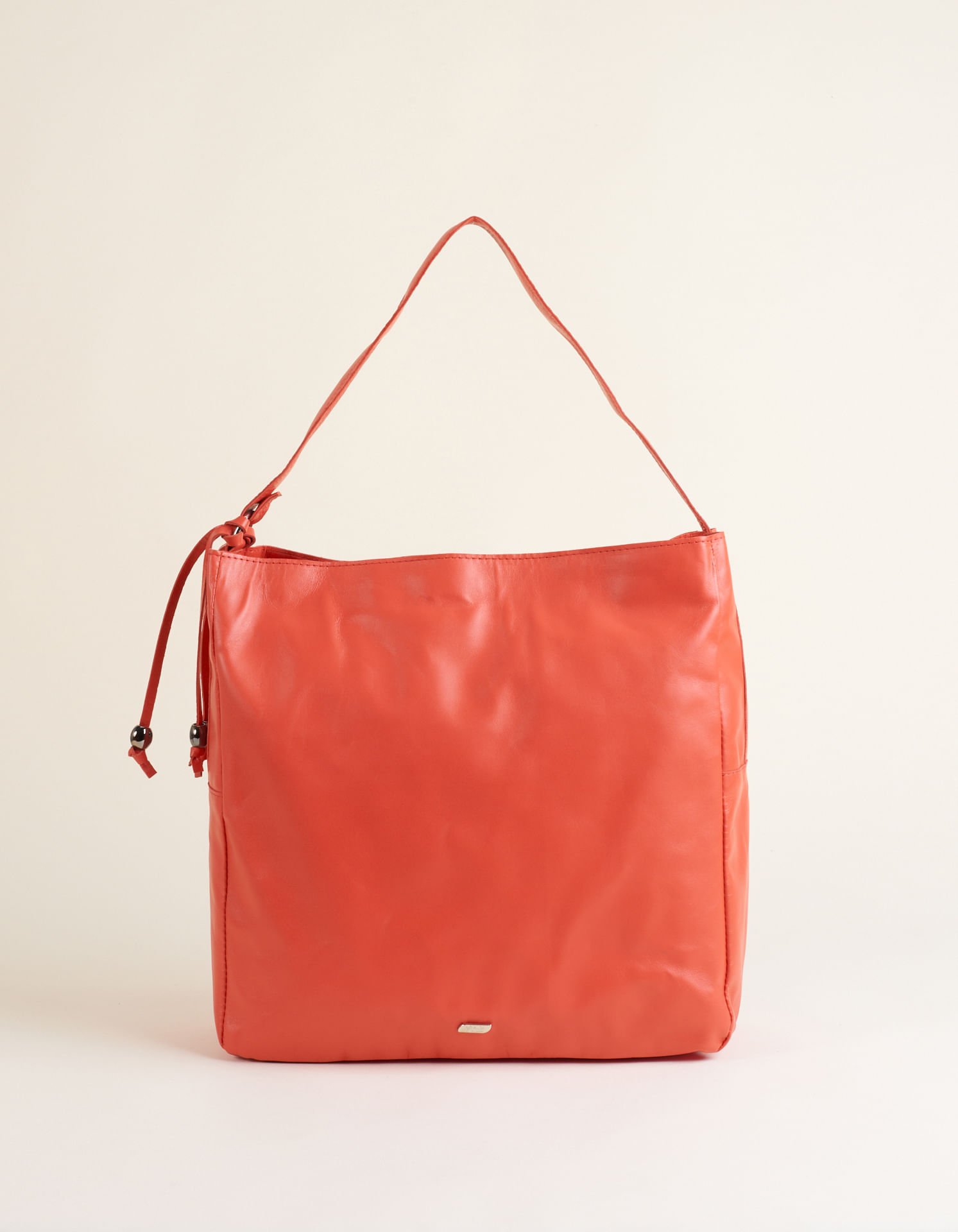 Bolsa Grande Couro Detalhe Com Peças De Metal - Telha Laranja 1