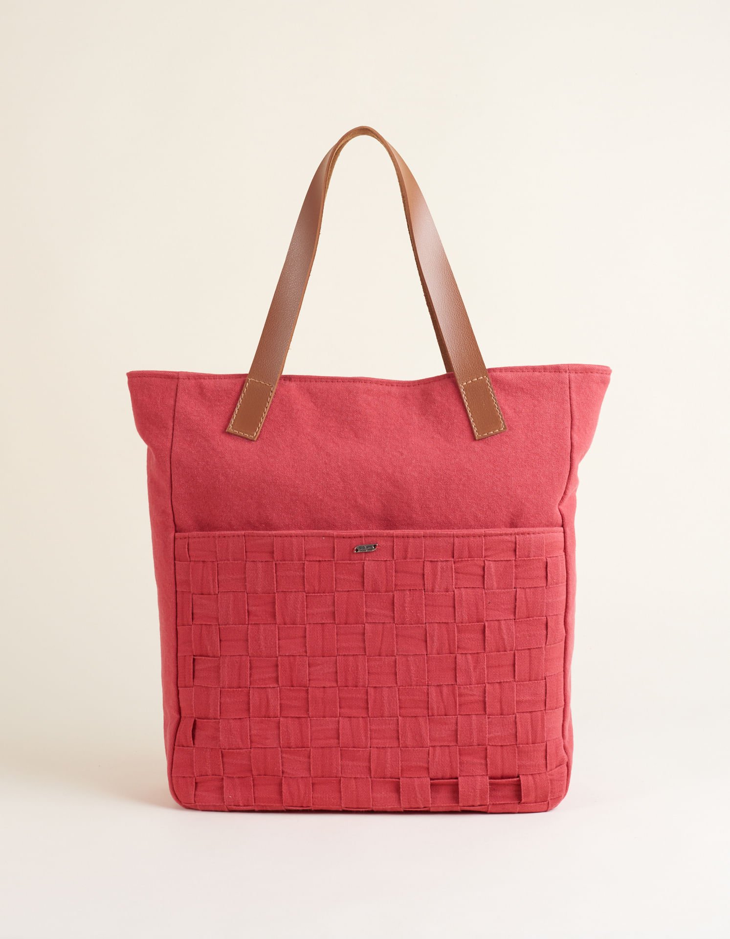 Bolsa Lona Grande Bolso Frontal Detalhe Tressê - Melancia Vermelho 2