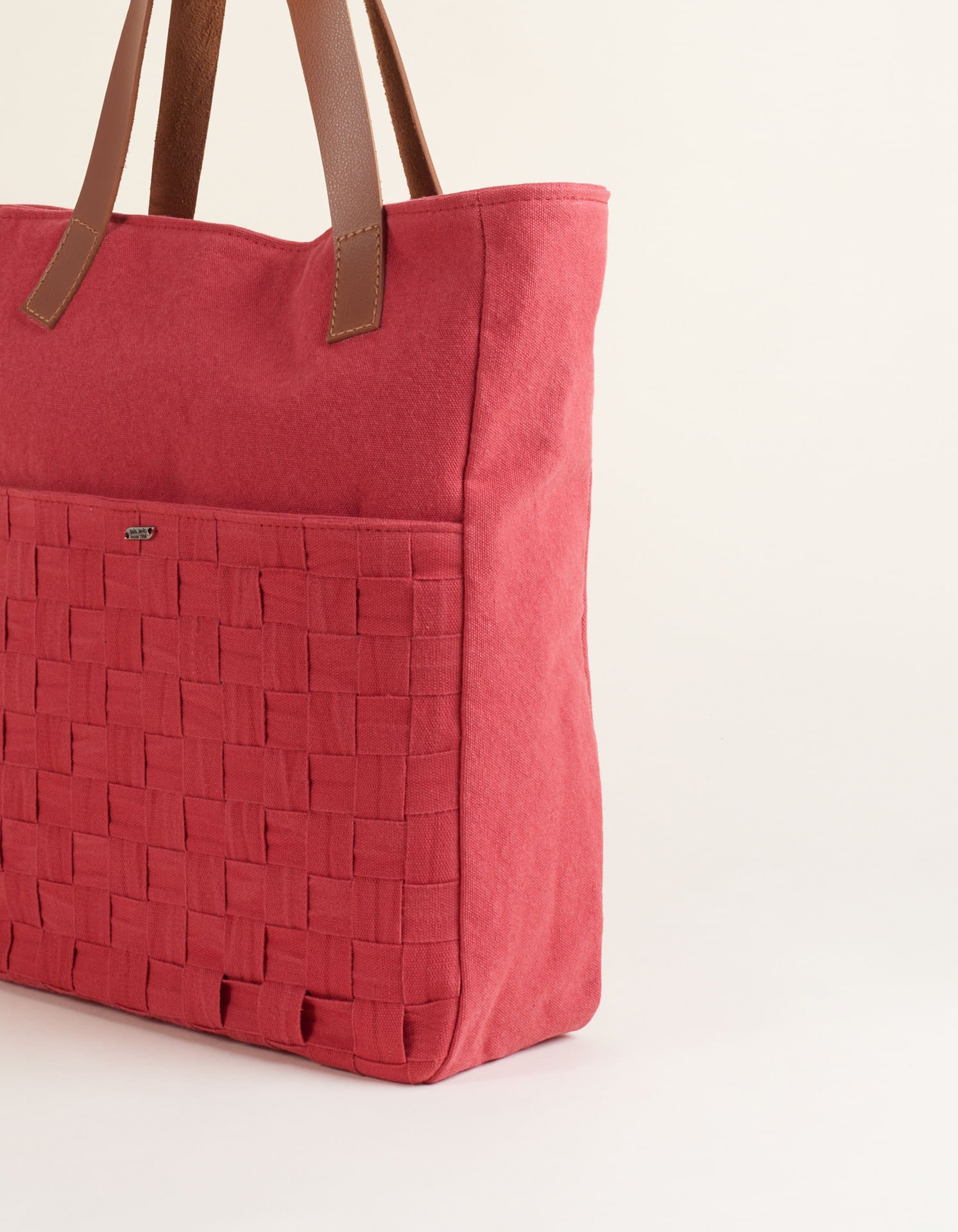 Bolsa Lona Grande Bolso Frontal Detalhe Tressê - Melancia Vermelho 3