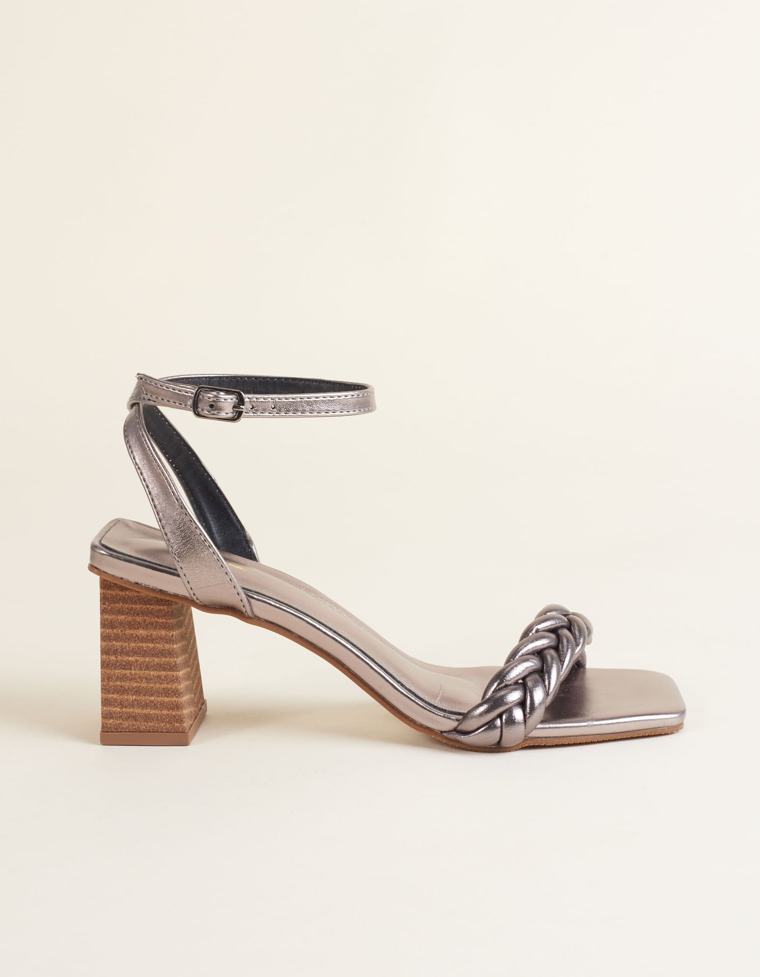 Sandália Alta Soft Tira Trançada - Prata Velho Prata 2