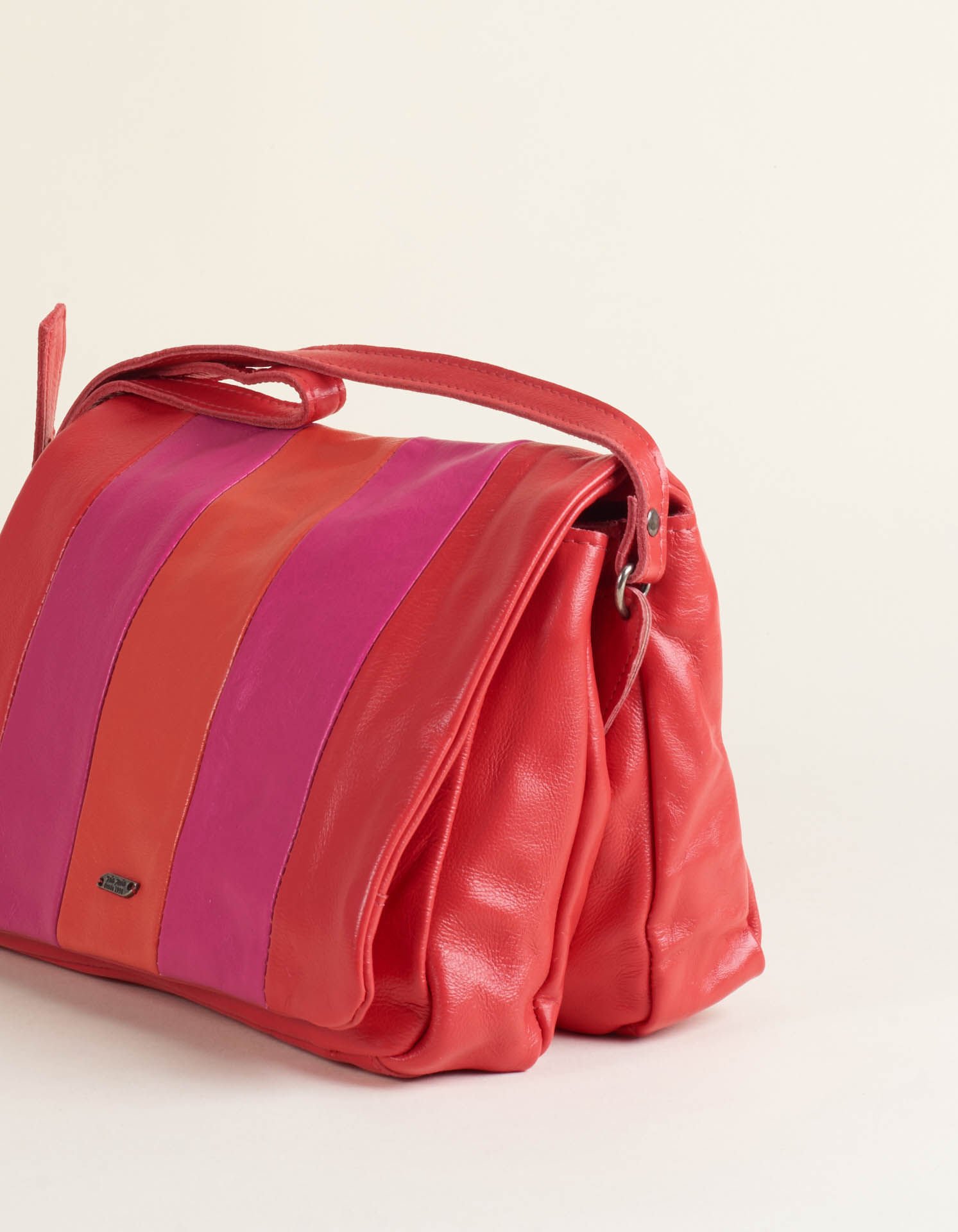 Bolsa Couro Média Retangular Recortes - Melancia Vermelho 3