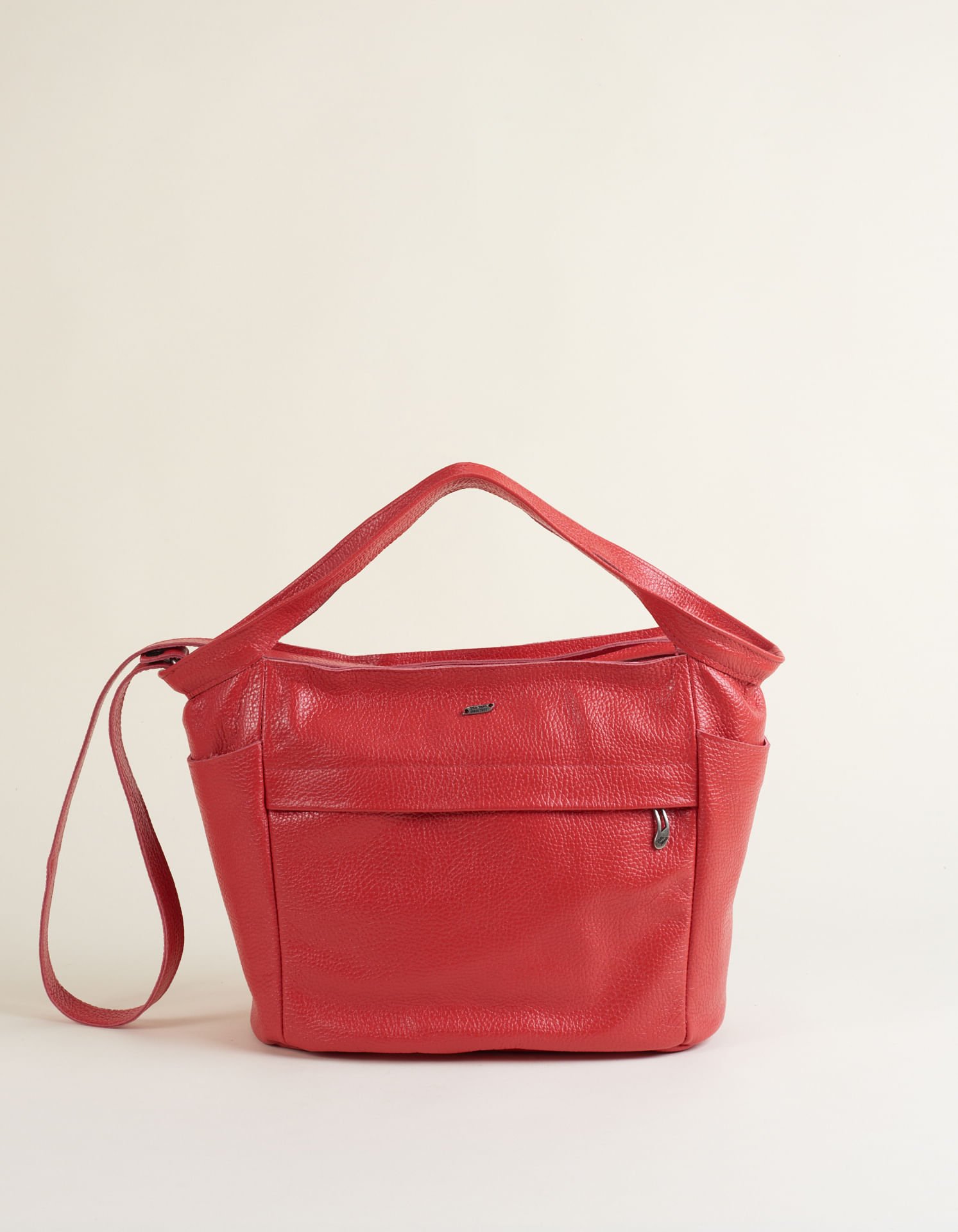 Bolsa Couro Média Bolso Frontal E Bolsos Laterais - Melancia Vermelho 1