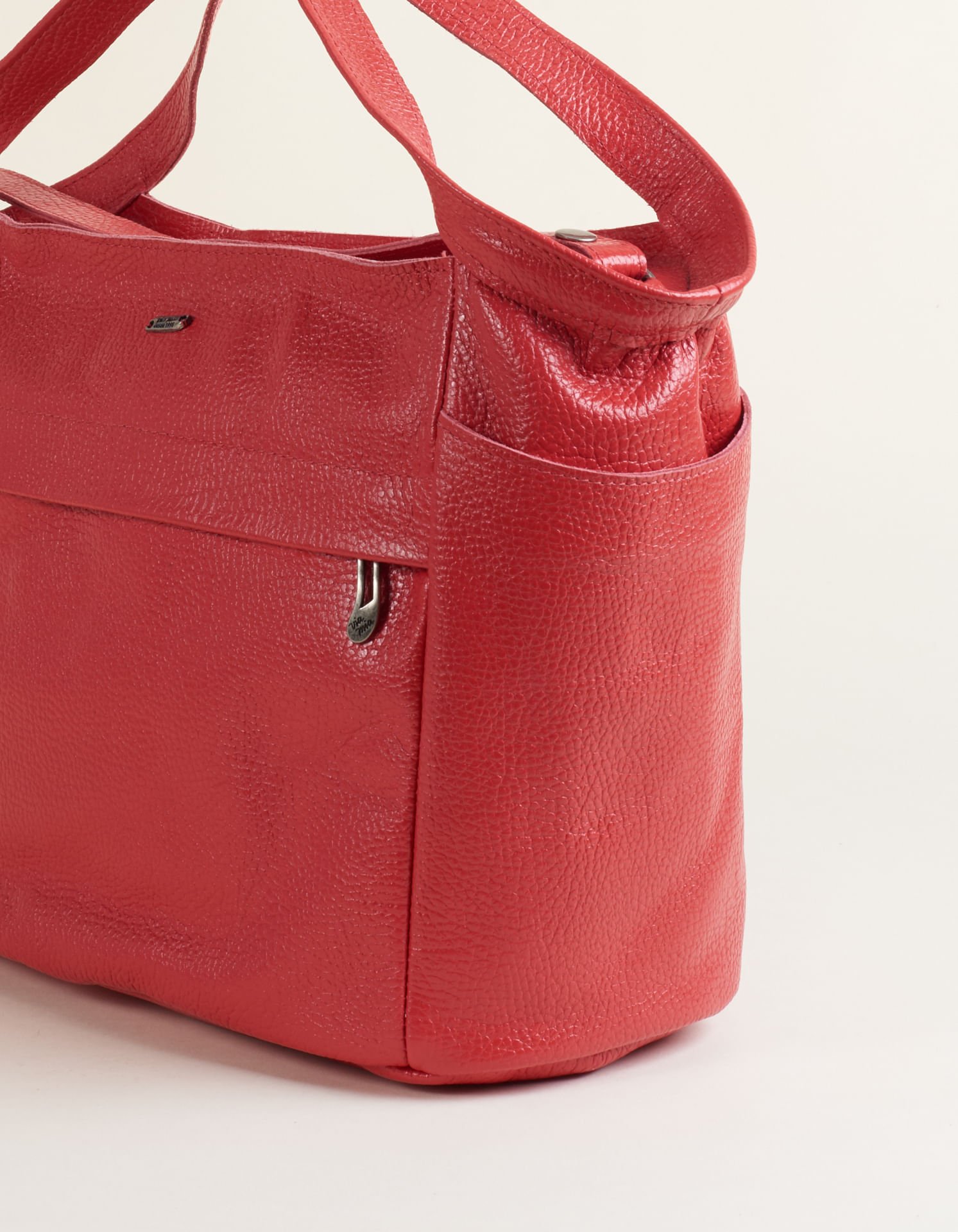 Bolsa Couro Média Bolso Frontal E Bolsos Laterais - Melancia Vermelho 2