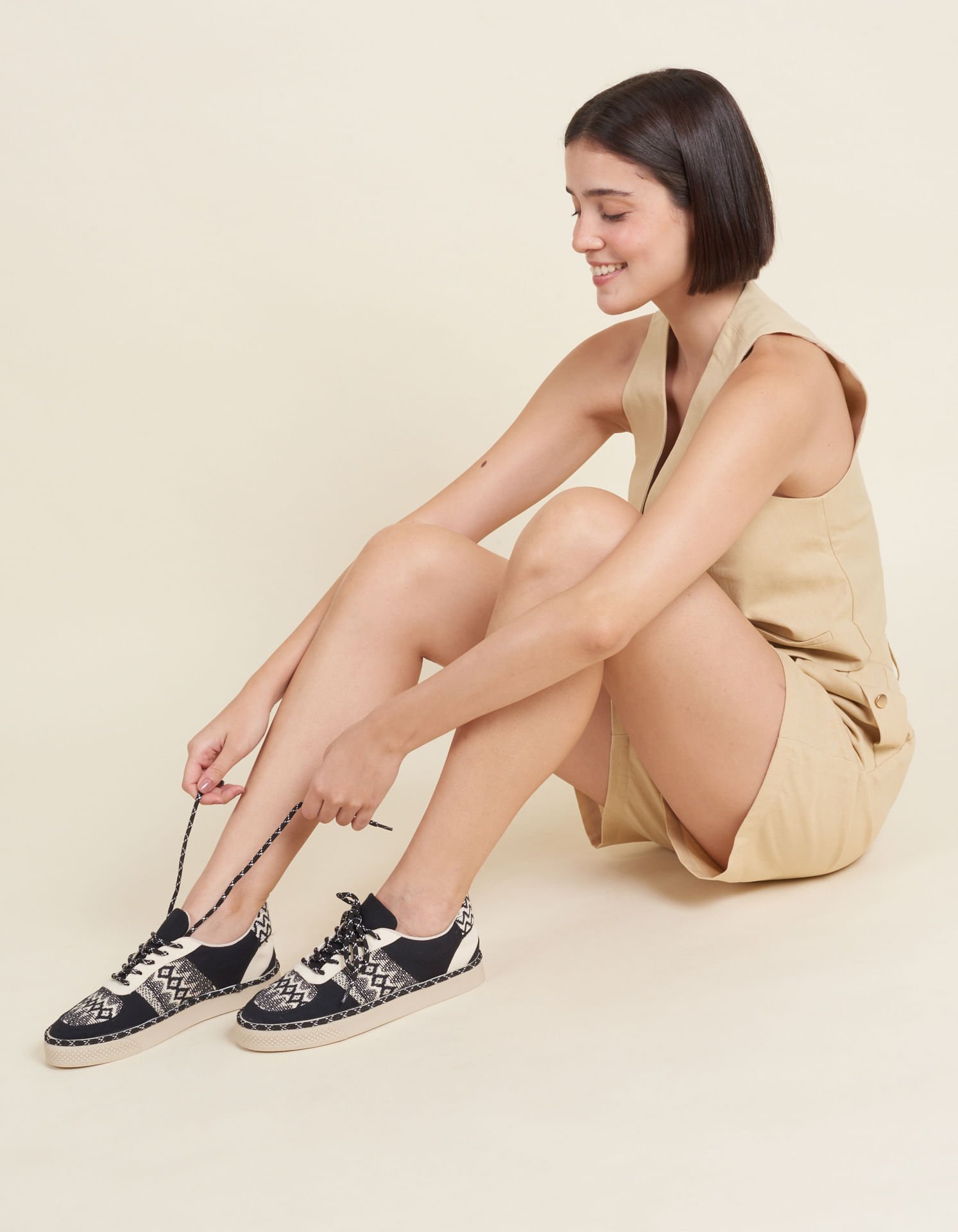 Tênis Mix De Recortes Com Tramas Artesanais - Preto Preto 3