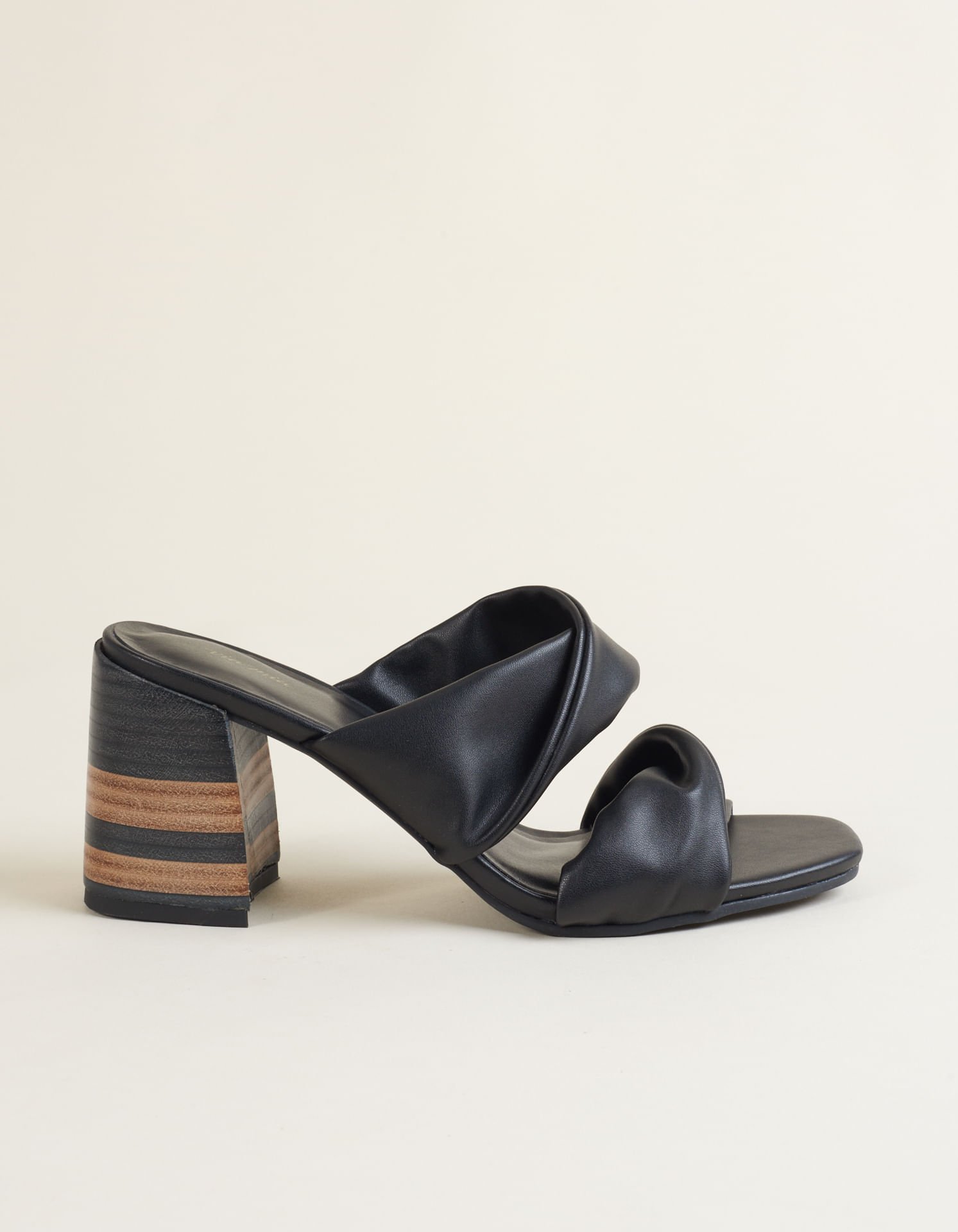 Sandália Média Soft Estilo Tamanco Tiras Torcidas E Salto Fachetes - Preto Preto 3