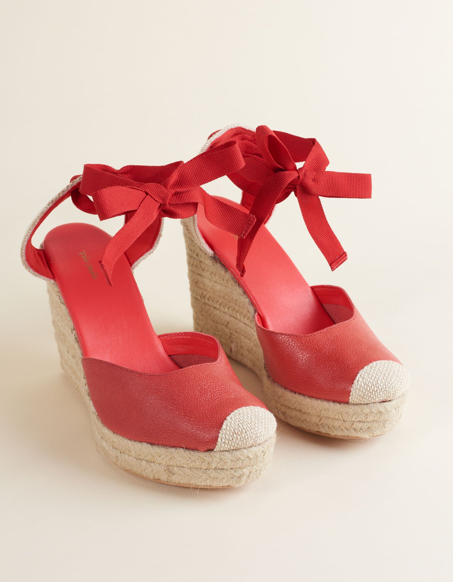 Anabela Couro detalhe Biqueira Natural - Melancia Vermelho 2