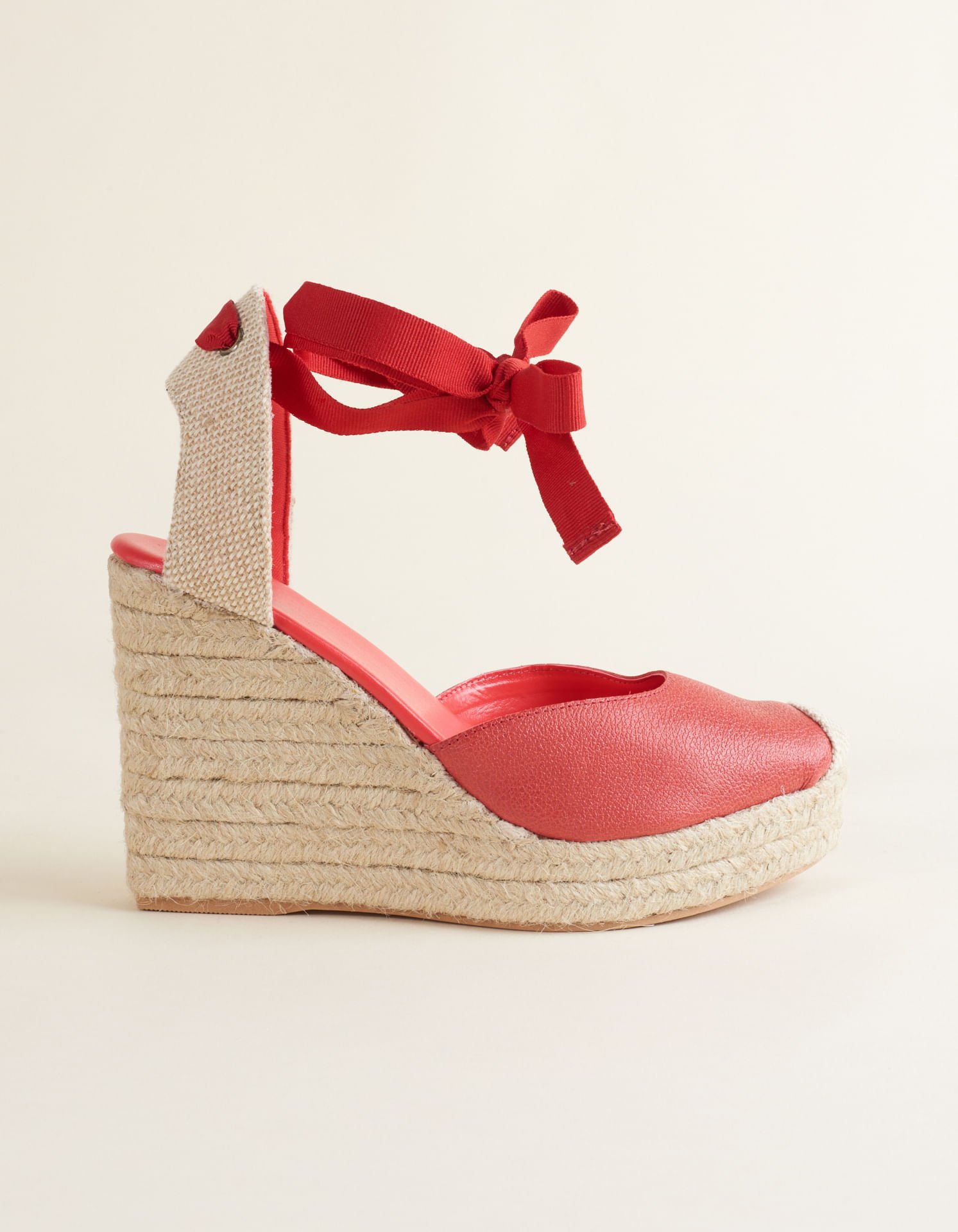 Anabela Couro detalhe Biqueira Natural - Melancia Vermelho 3