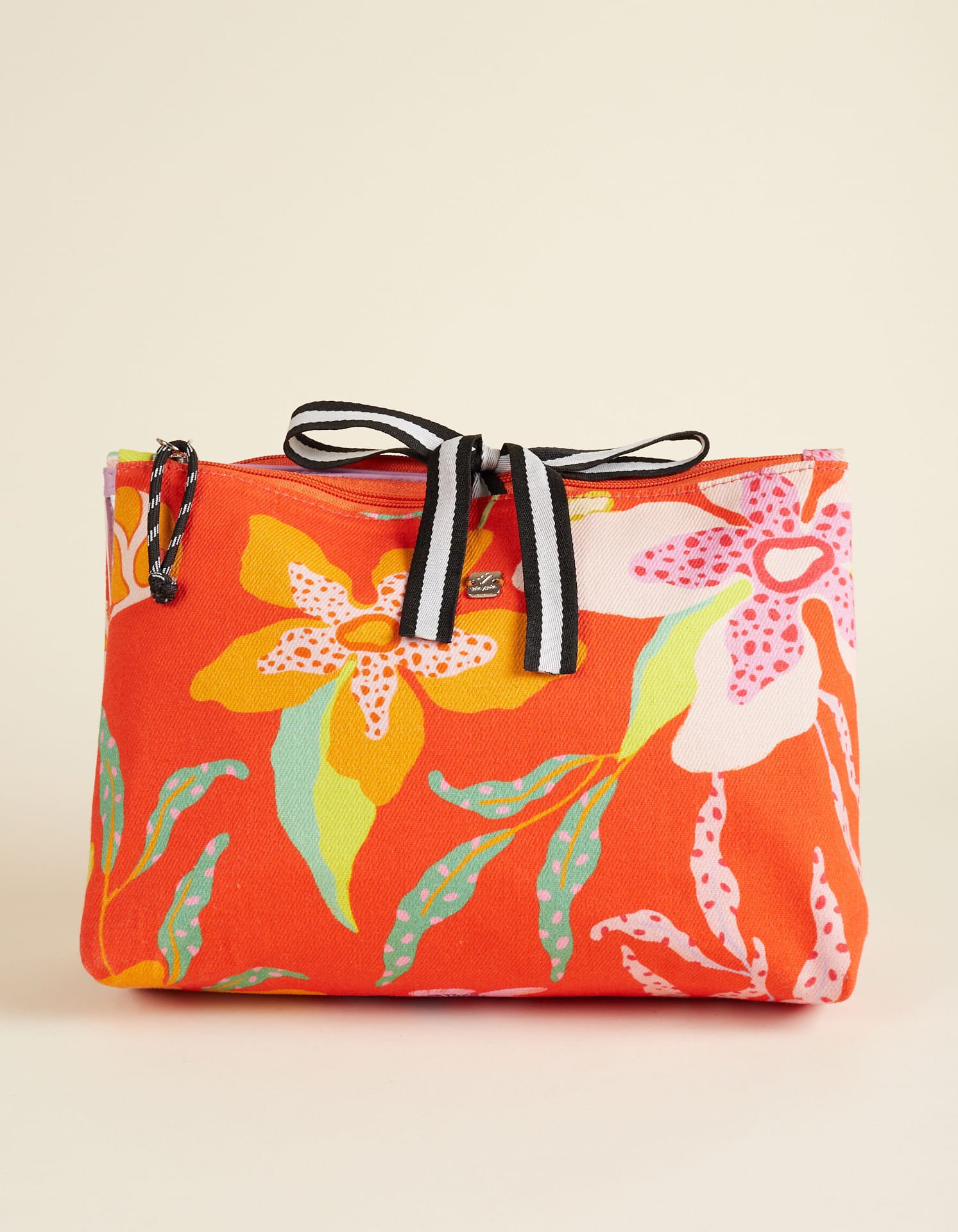 Necessaire Grande Bolsos Internos Floral de Verão - Unica Laranja 1